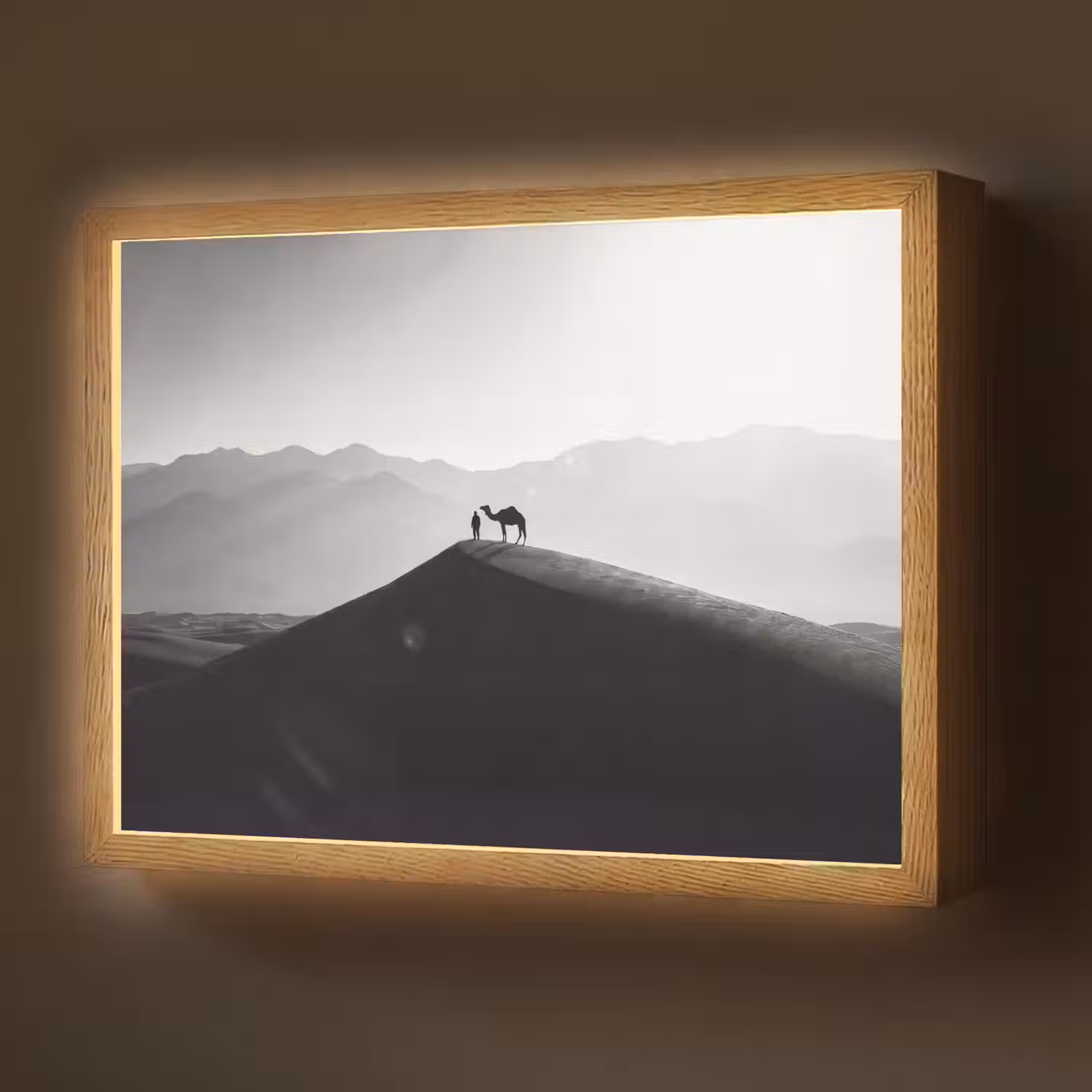 Mens - Kameel - Zandduin - Natuur - Monochroom Light Box met batterij (Wandlamp) middel -z3d_website