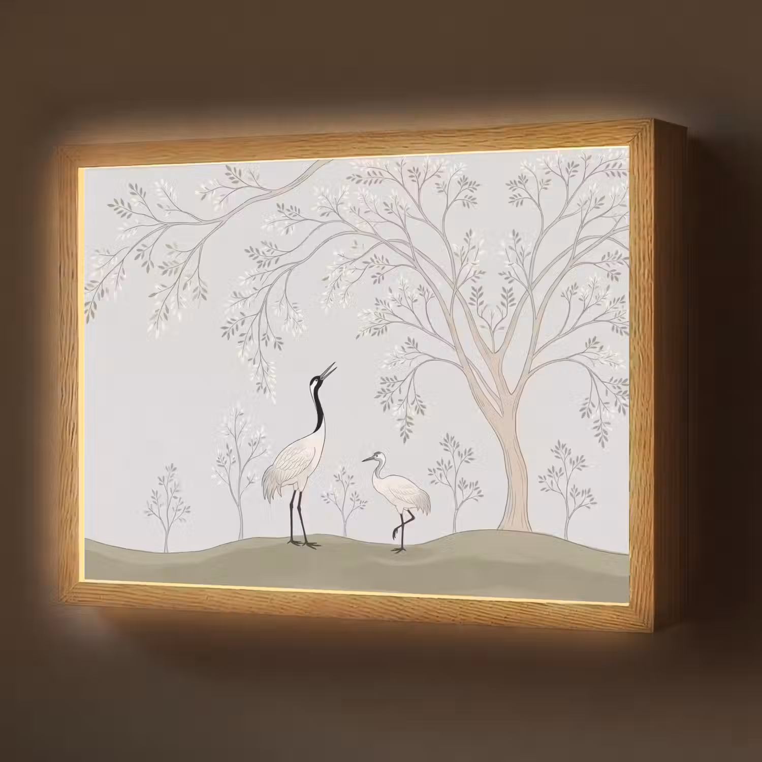 Minimalistisch - Kraanvogels - Blauw Light Box met batterij (Wandlamp) middel -z3d_website