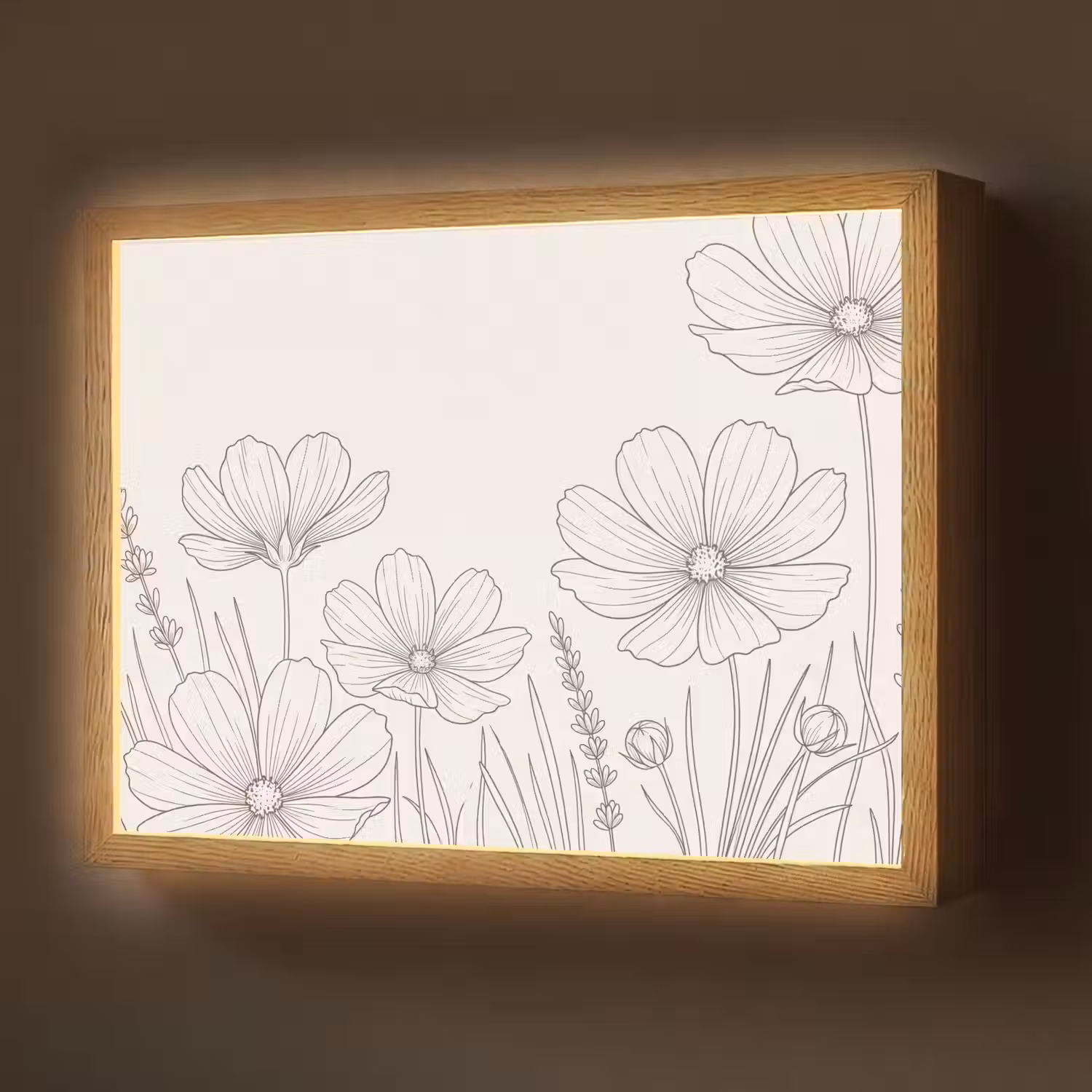 Minimalistisch - Modern - Bloemen - Beige Light Box met batterij (Wandlamp) middel -z3d_website