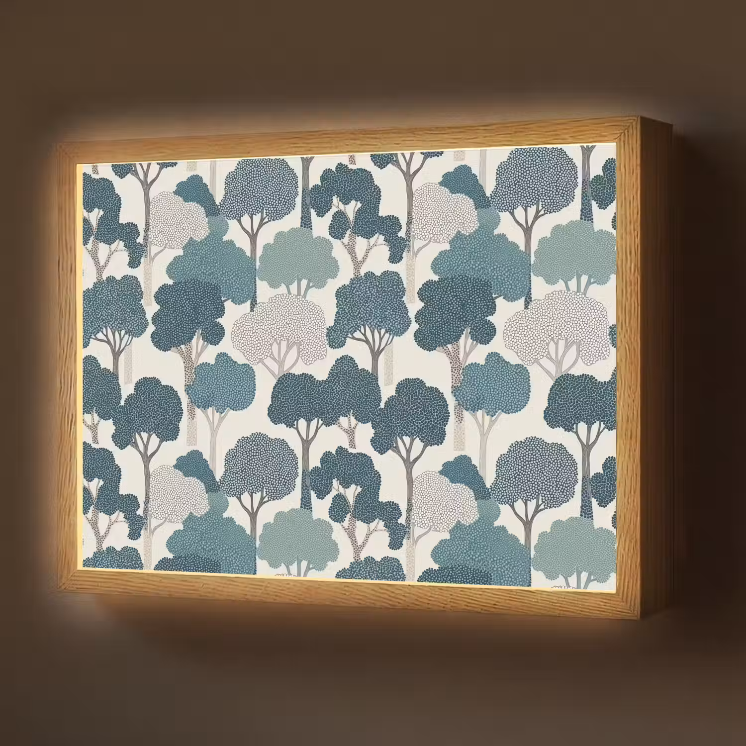Modern - Bomen - Bos - Patroon - Blauw Light Box met batterij (Wandlamp) middel 907 -z3d_website