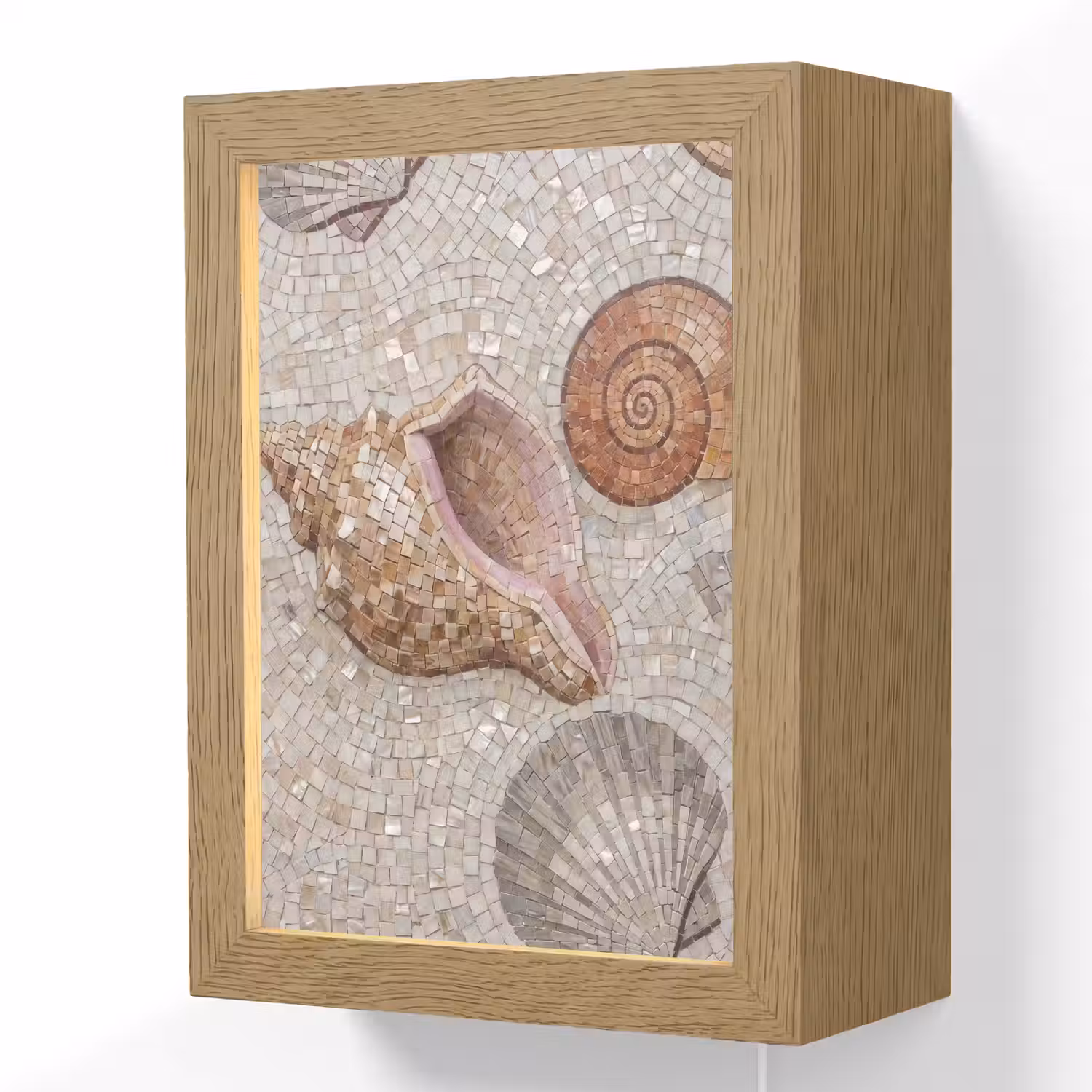 Schelp - Mozaïek - Zee - Beige - Modern Light Box met kabel (Wandlamp) klein -3d