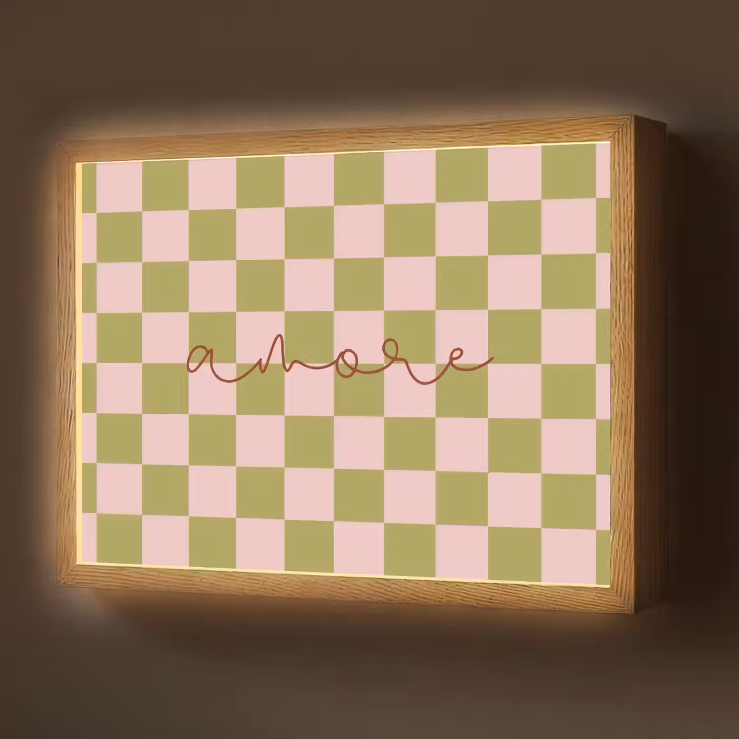 Patroon - Geblokt - Olijfgroen - Amore Light Box met batterij (Wandlamp) middel -z3d_website