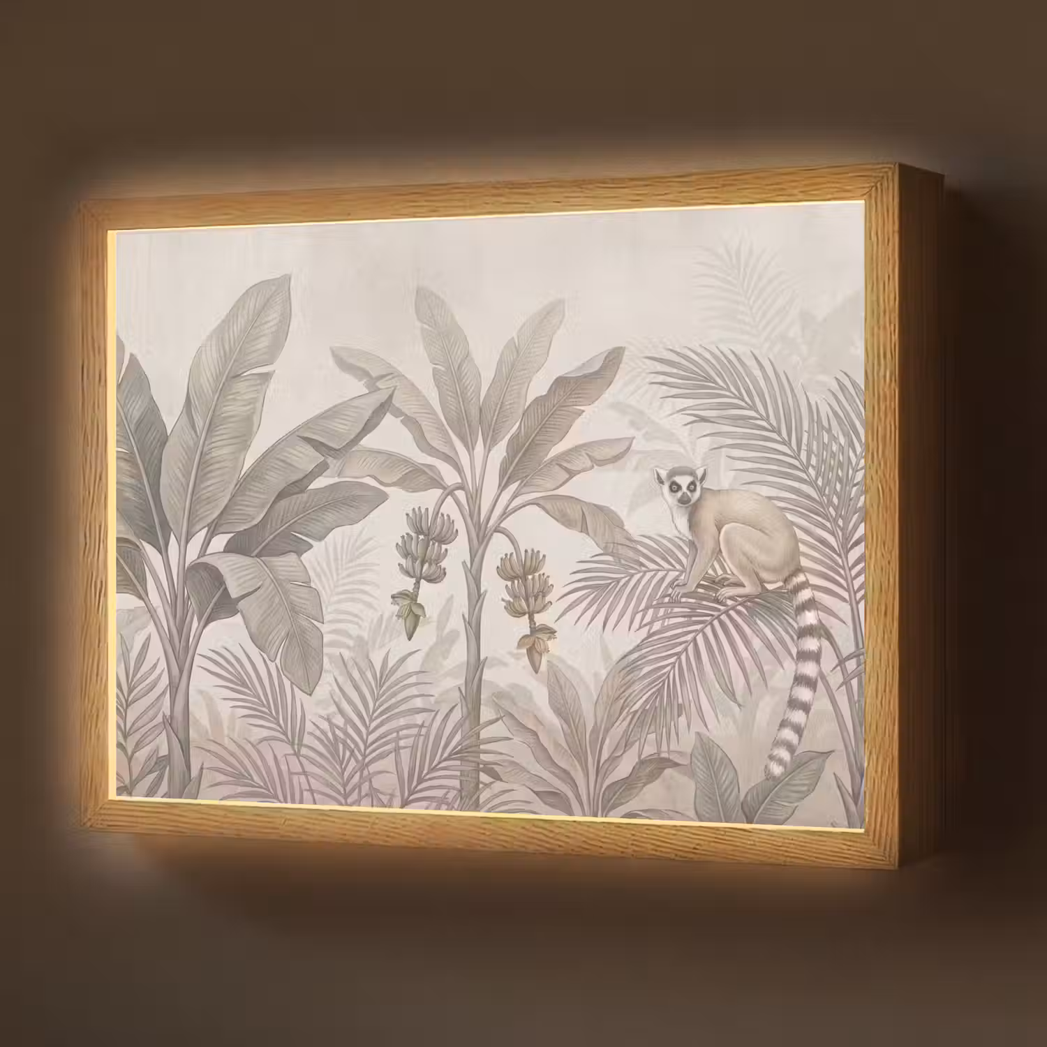 Natuur - Jungle - Ringstaartmaki - Bruin Light Box met batterij (Wandlamp) middel -z3d_website