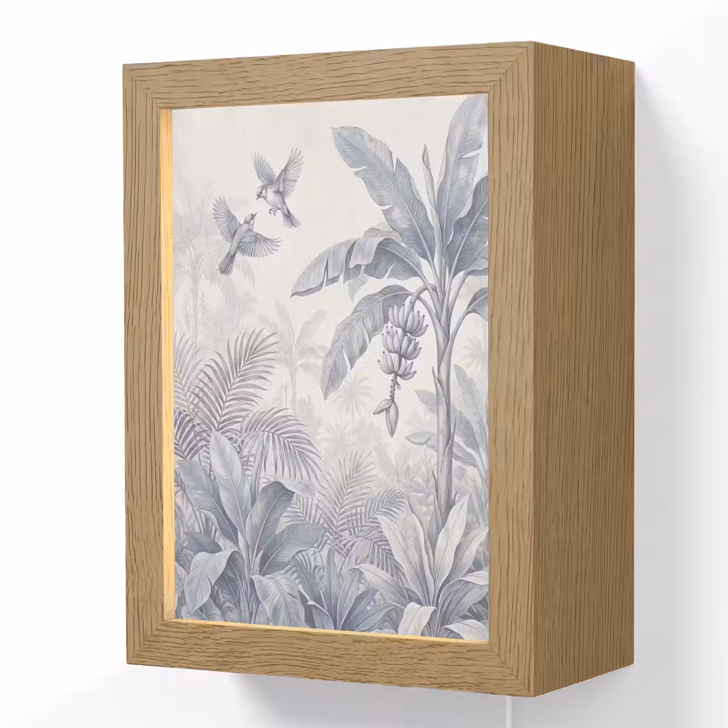Natuur - Vogel - Jungle - Illustratie - Blauw Light Box met kabel (Wandlamp) klein -3d