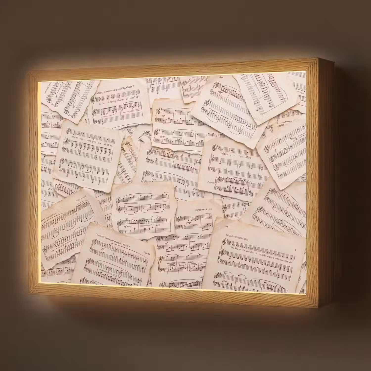 Bladmuziek - Oud - Noten - Vintage - Beige Light Box met batterij (Wandlamp) middel -z3d_website