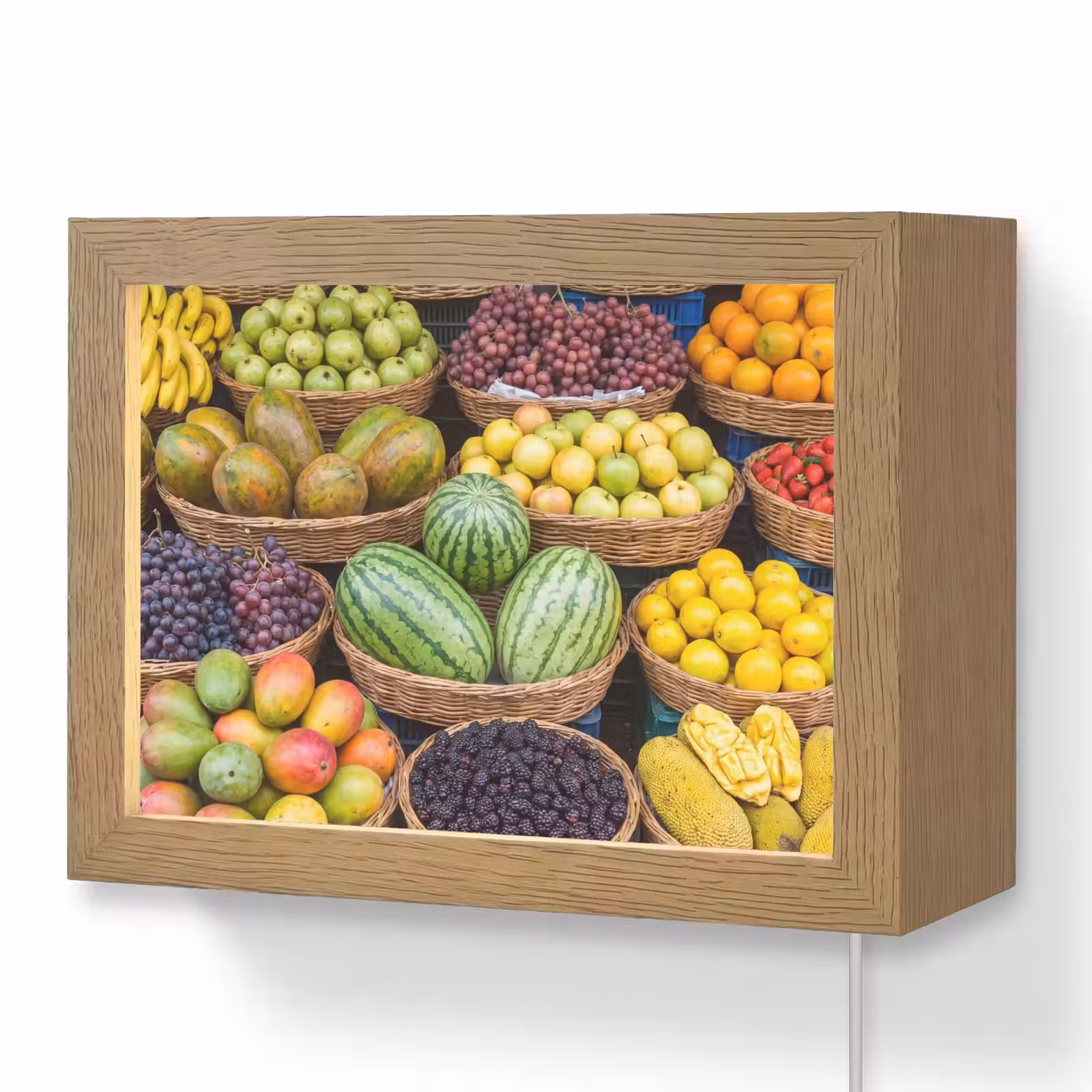 Lightbox - Wandleuchte - Obst – Markt – Bunt - Fruit - Markt - Kleurrijk Light Box met kabel (Wandlamp) klein