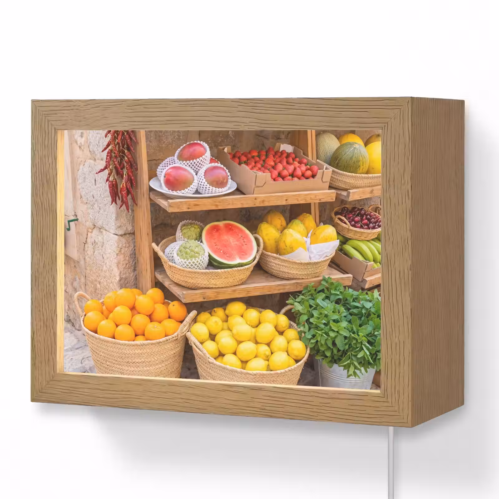 Lightbox - Wandleuchte - Obst – Markt – Frisch - Fruit - Markt - Vers Light Box met kabel (Wandlamp) klein