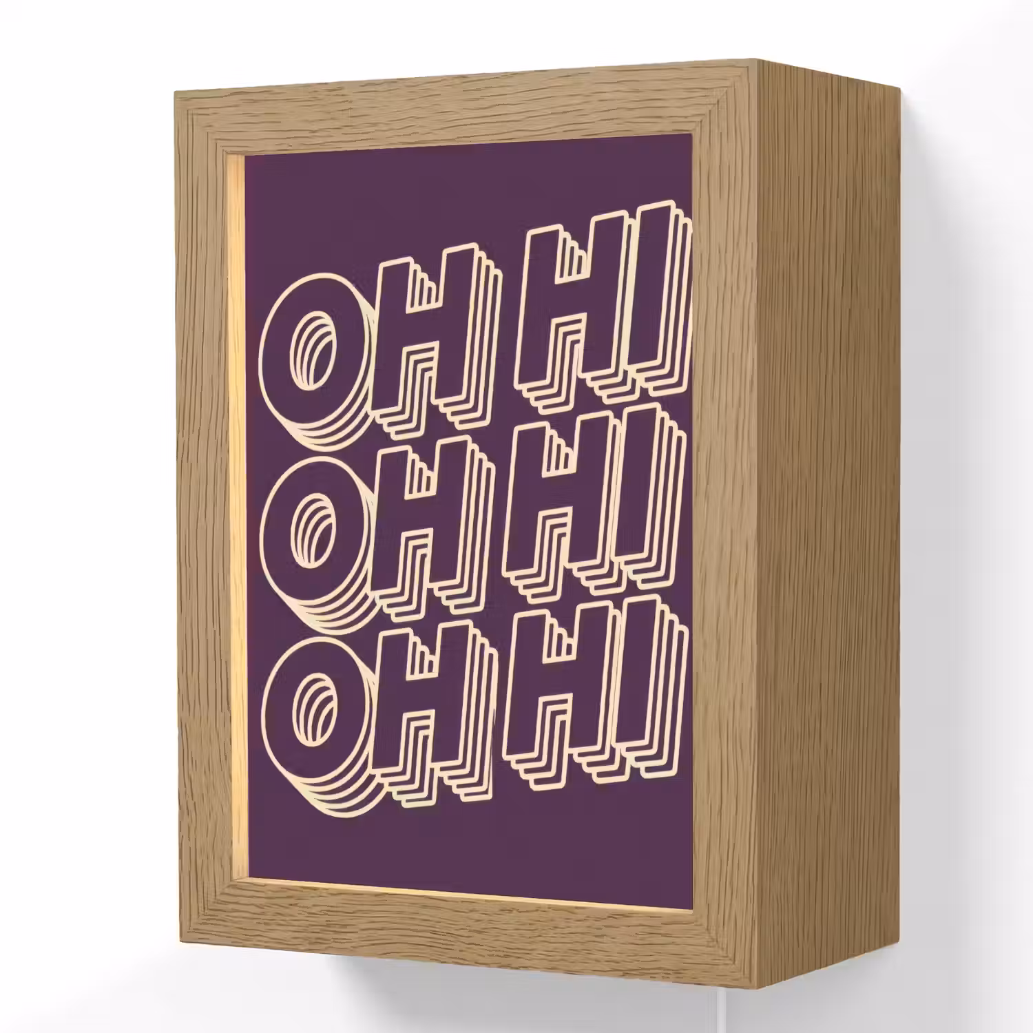 Oh hi - Paars - 3D Light Box met kabel (Wandlamp) klein -3d