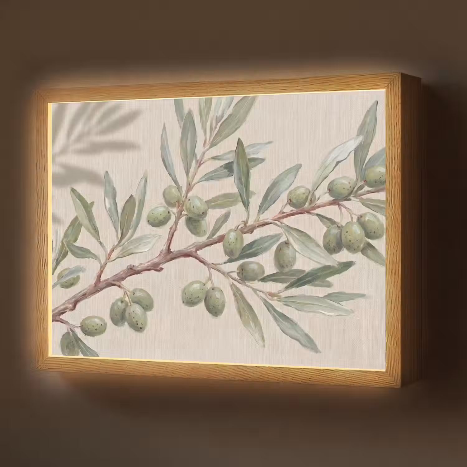 Olijftak - Bladeren - Natuur - Groen - Beige Light Box met batterij (Wandlamp) middel -z3d_website