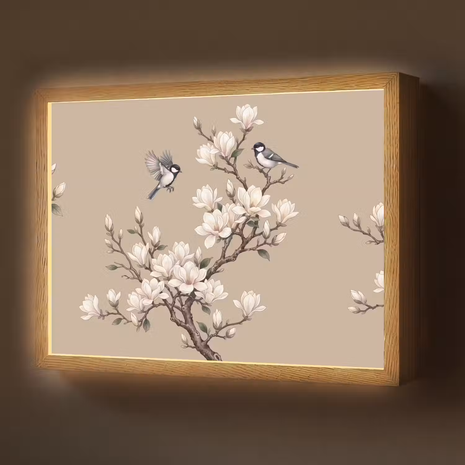 Oosters - Vogels - Beige Light Box met batterij (Wandlamp) middel -z3d_website