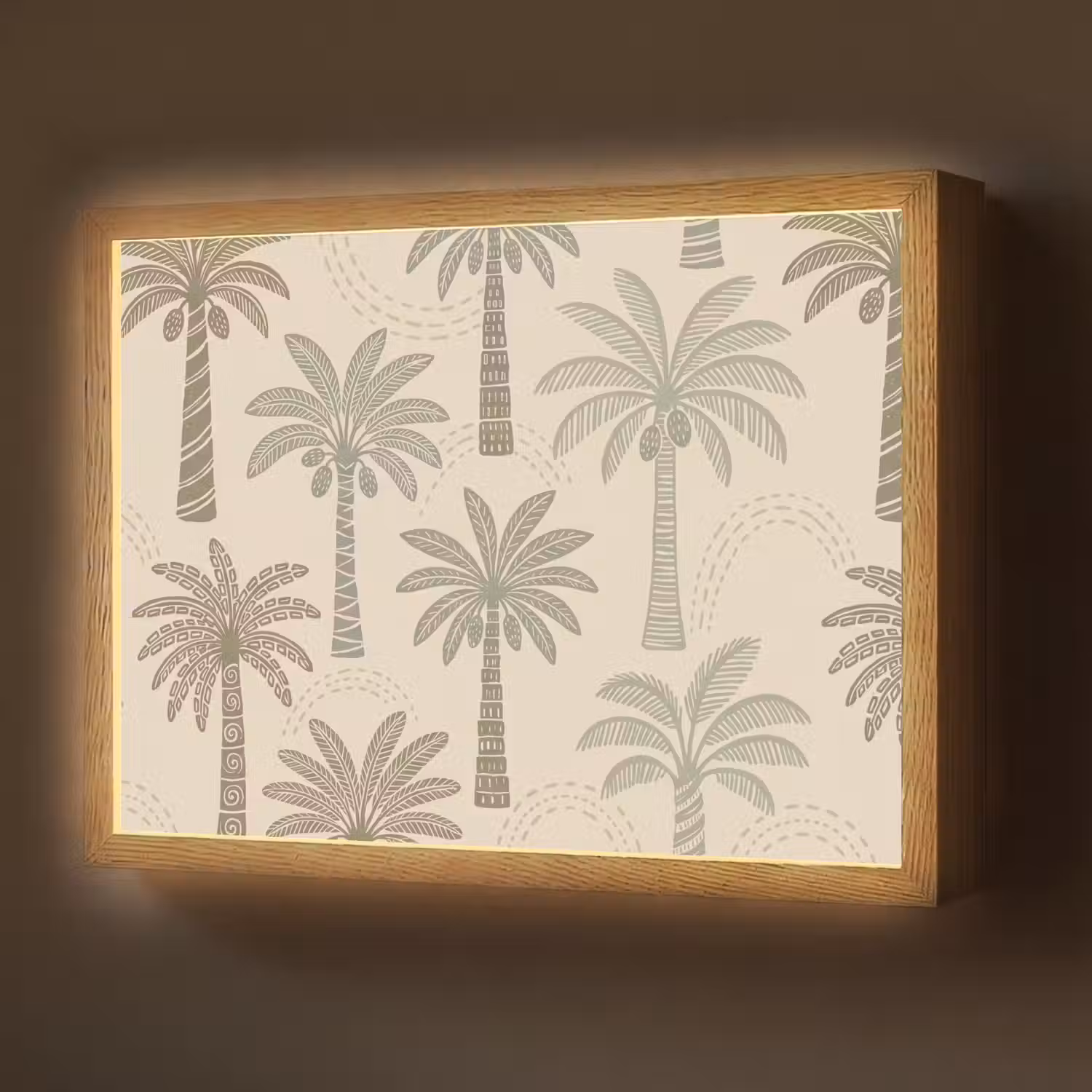 Palmbomen - Patroon - Tropisch - Beige Light Box met batterij (Wandlamp) middel -z3d_website