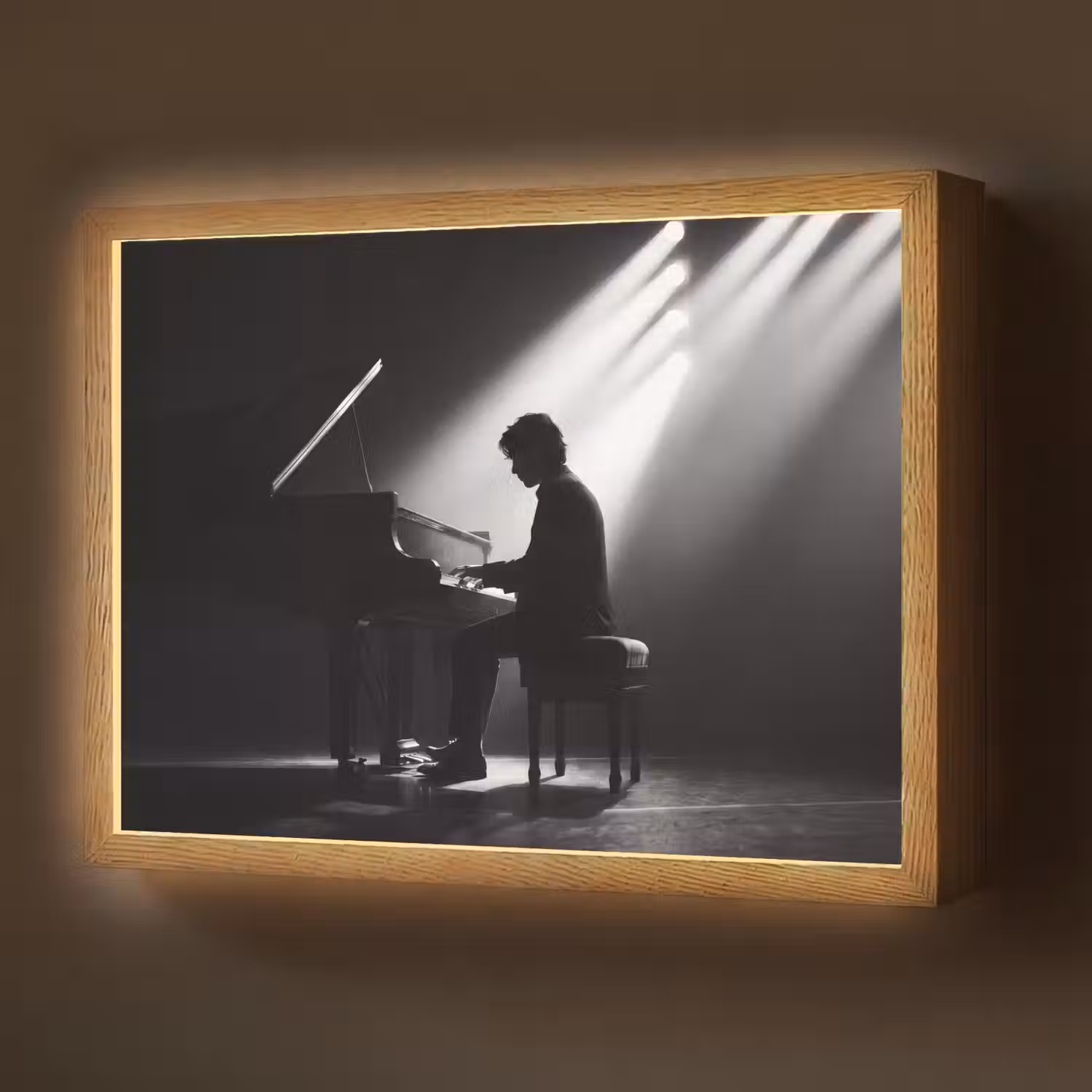 Persoon - Piano - Muziek - Zwart-wit - Podium Light Box met batterij (Wandlamp) middel -z3d_website