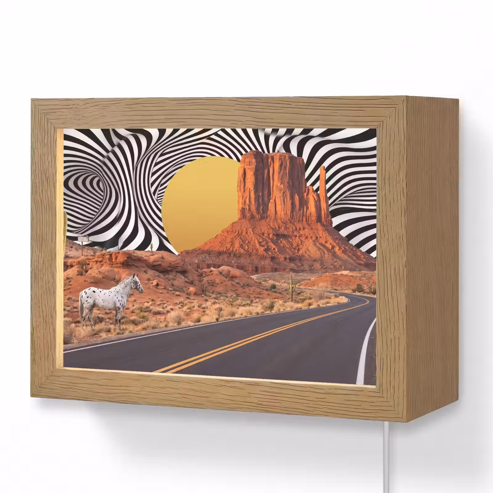 Lightbox - Wandleuchte - Pferd – Wüste – Natur - Paard - Woestijn - Natuur Light Box met kabel (Wandlamp) klein