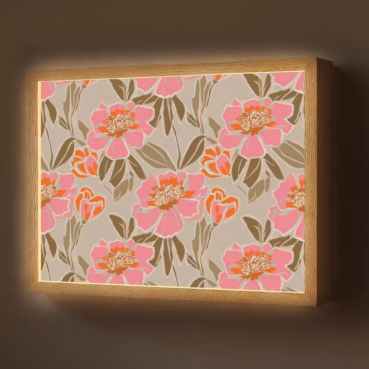Pioenrozen - Patroon - Roze Light Box met batterij (Wandlamp) middel 907 -z3d_website