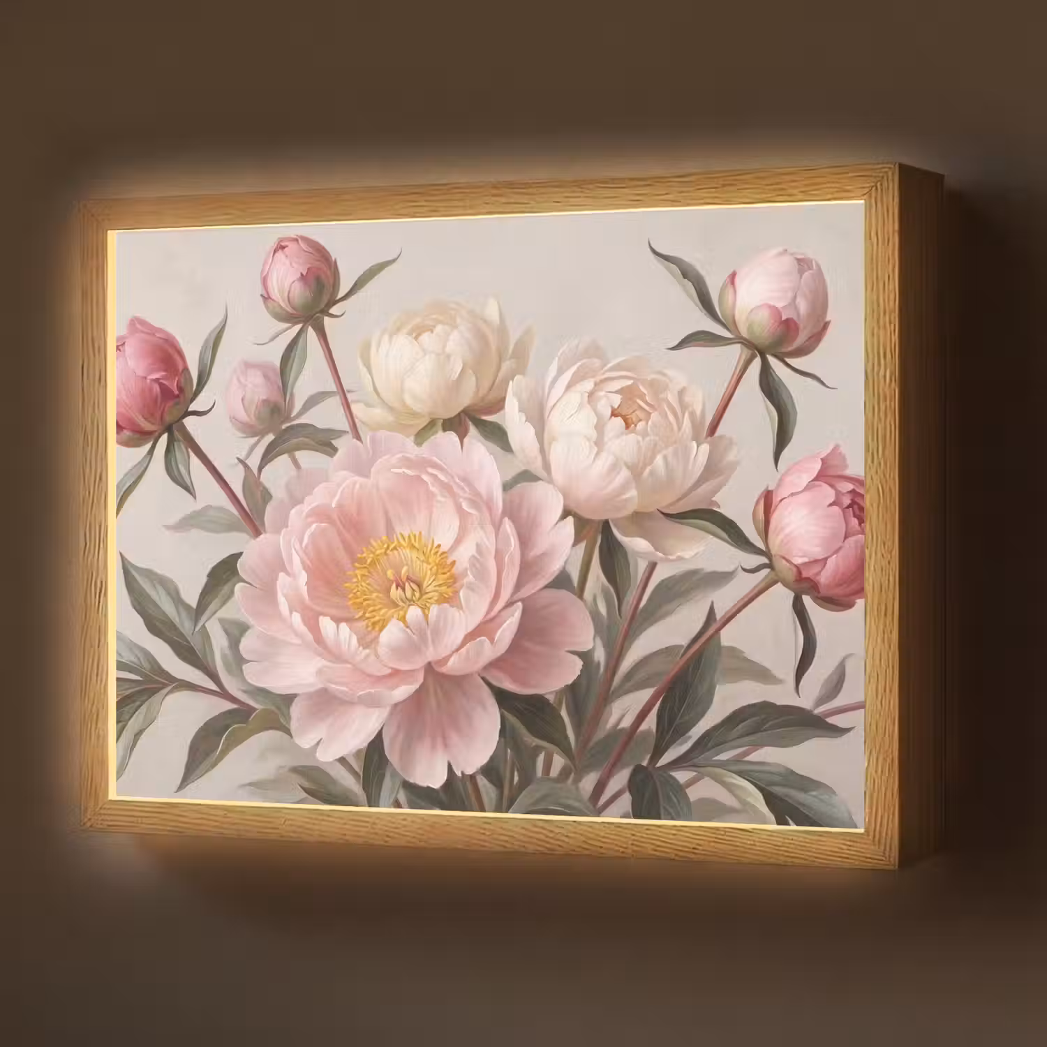 Pioenrozen - Boeket - Roze Light Box met batterij (Wandlamp) middel -z3d_website