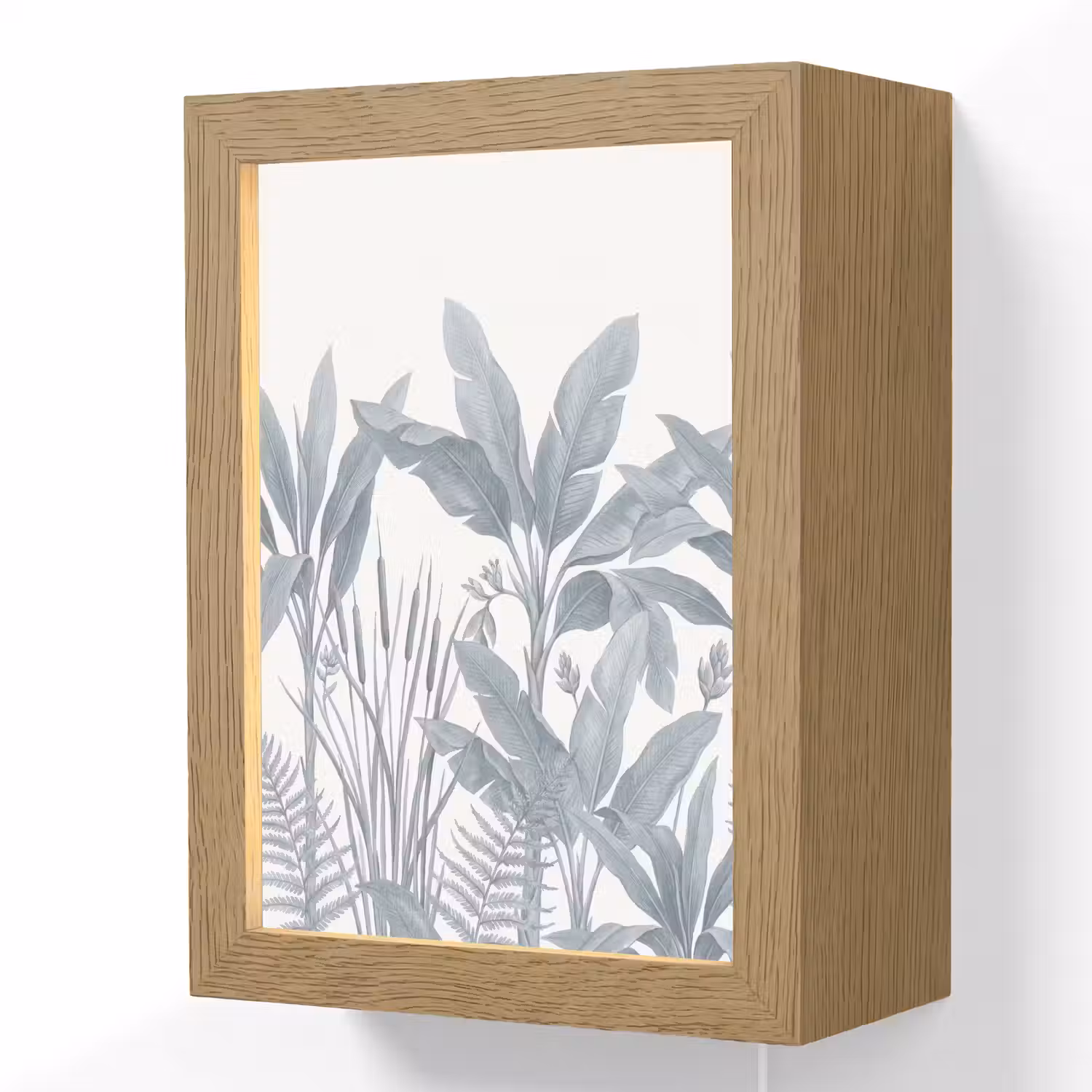 Planten - Bladeren - Natuur - Grijs Light Box met kabel (Wandlamp) klein -3d