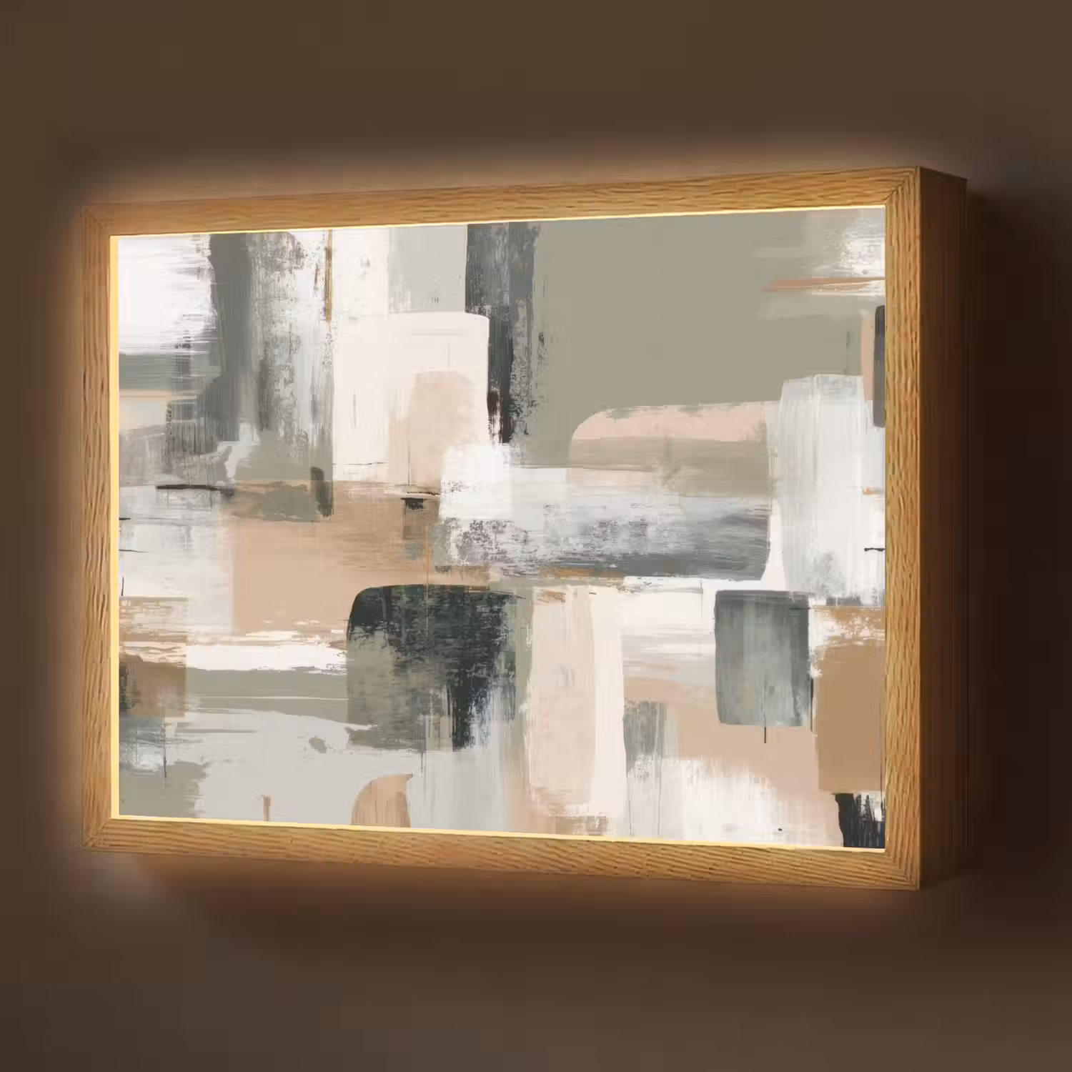 Penseelstreken - Abstract - Aardetinten Light Box met batterij (Wandlamp) middel -z3d_website