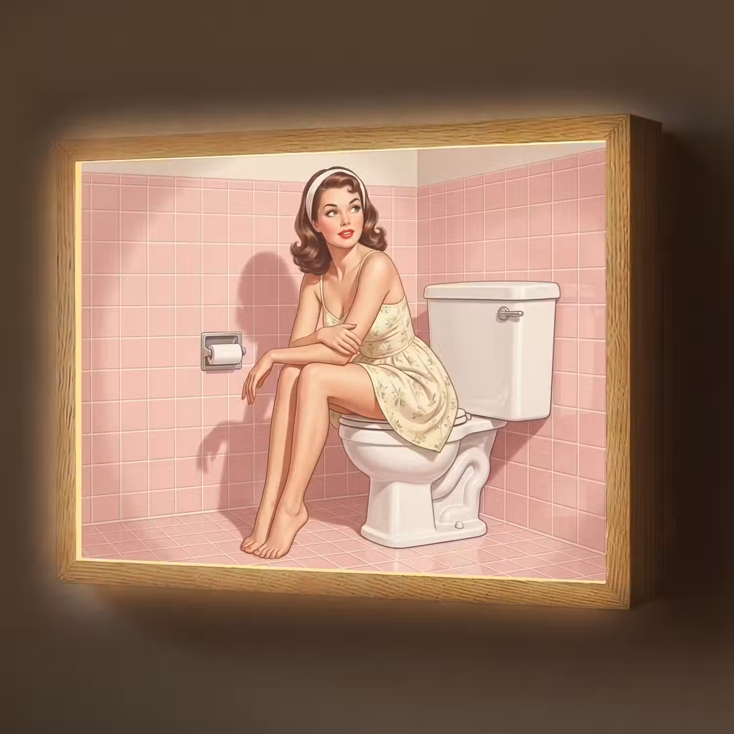 Roze - Retro - Vrouw Light Box met batterij (Wandlamp) middel -z3d_website