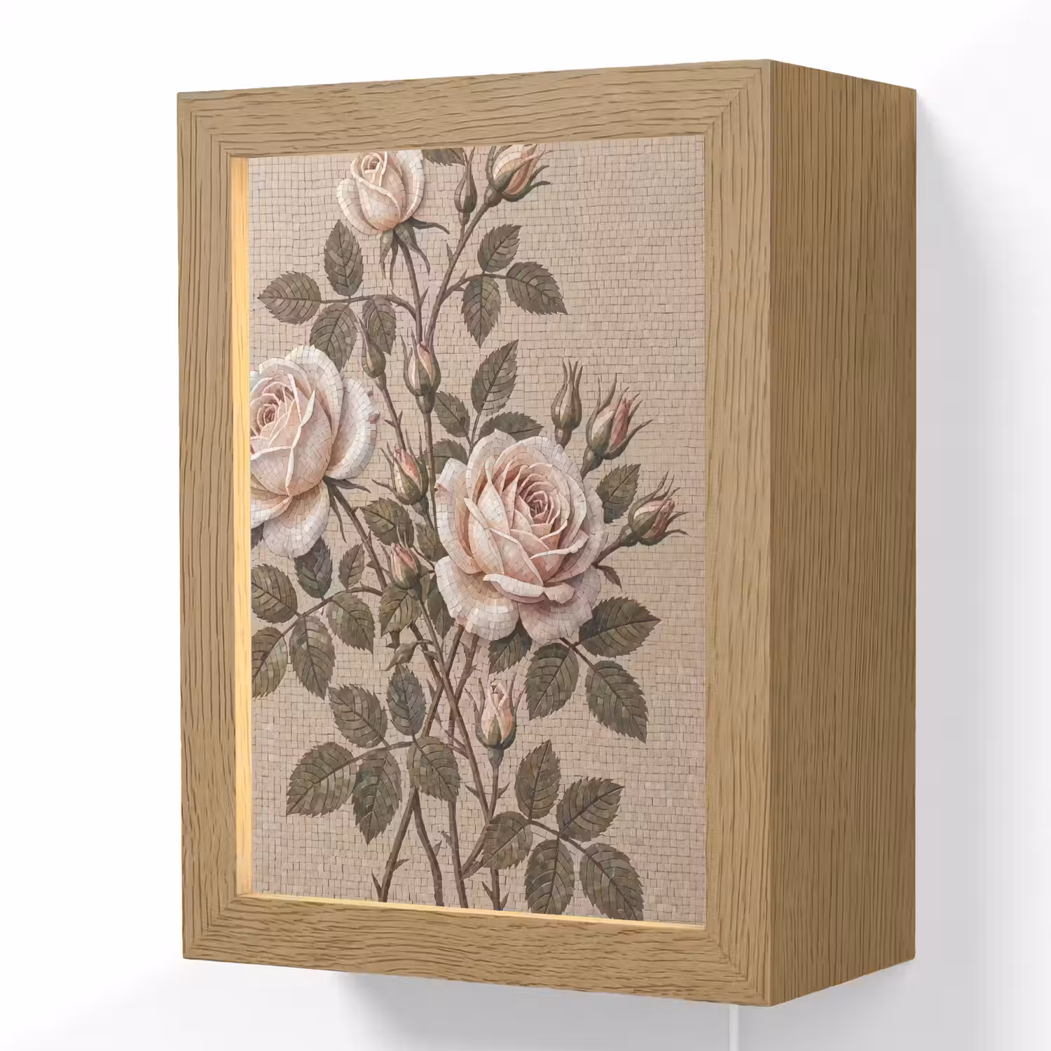 Roos - Mozaïek - Bloemen - Klassiek - Beige Light Box met kabel (Wandlamp) klein -3d
