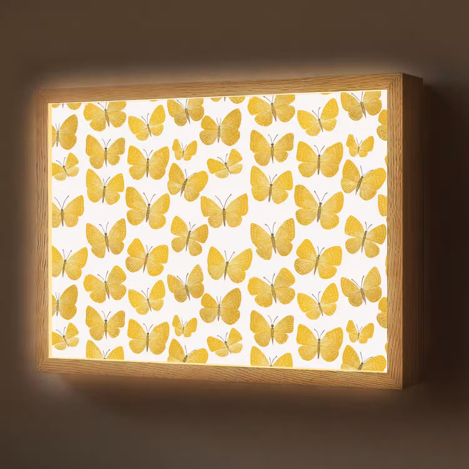 Vlinders - Botanisch - Illustratie - Geel - Wit Light Box met batterij (Wandlamp) middel 907 -z3d_website