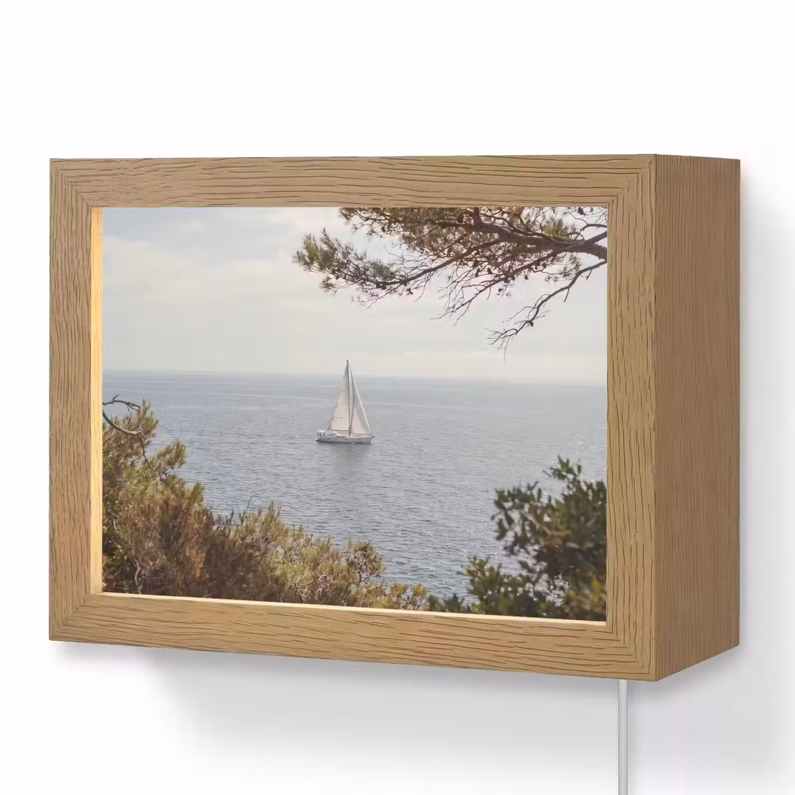 Lightbox - Wandleuchte - Segelboot – Bäume – Wasser - Zeilboot - bomen - water Light Box met kabel (Wandlamp) klein