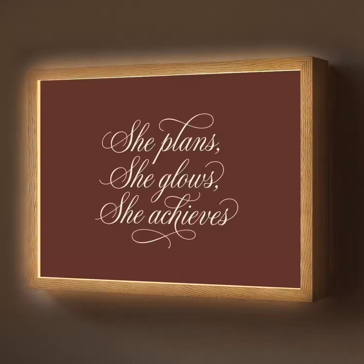 She plans she glows she achieves - Rood - Cursief Light Box met batterij (Wandlamp) middel -z3d_website