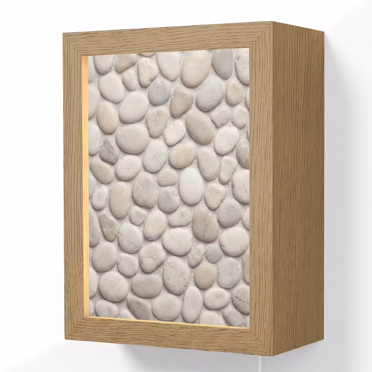 Steen - Kiezel - Natuur - Minimalistisch - Beige Light Box met kabel (Wandlamp) klein -3d