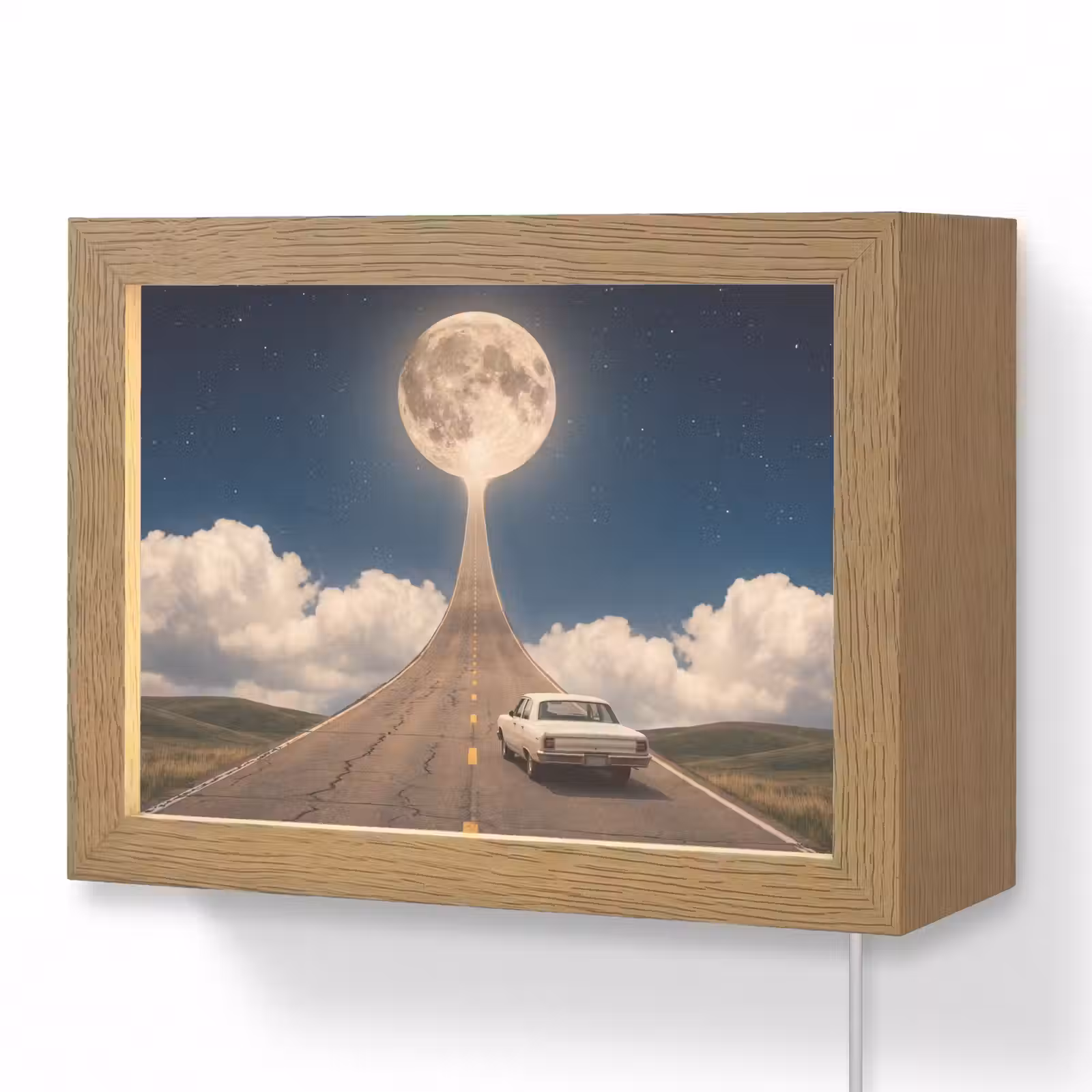 Lightbox - Wandleuchte - Straße – Mond – Nacht - Weg - Maan - Nacht Light Box met kabel (Wandlamp) klein