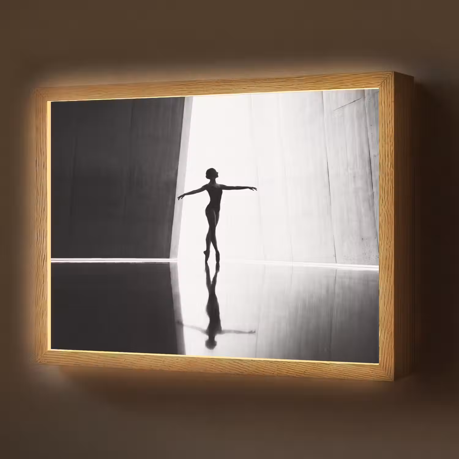 Danser - Silhouette - Kunst - Modern - Zwart-wit Light Box met batterij (Wandlamp) middel -z3d_website