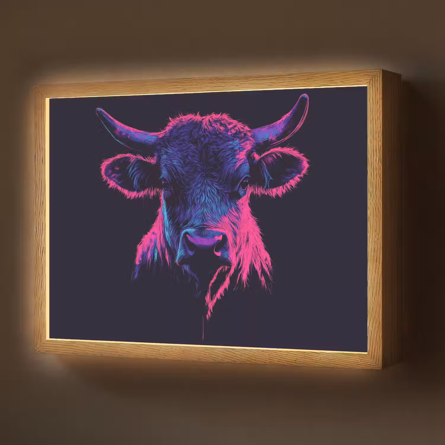 Stier - Neon - Zwart - Kleur Light Box met batterij (Wandlamp) middel -z3d_website