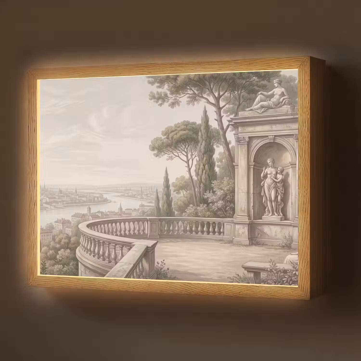 Terras - Stad - Uitzicht - Rivier Light Box met batterij (Wandlamp) middel -z3d_website