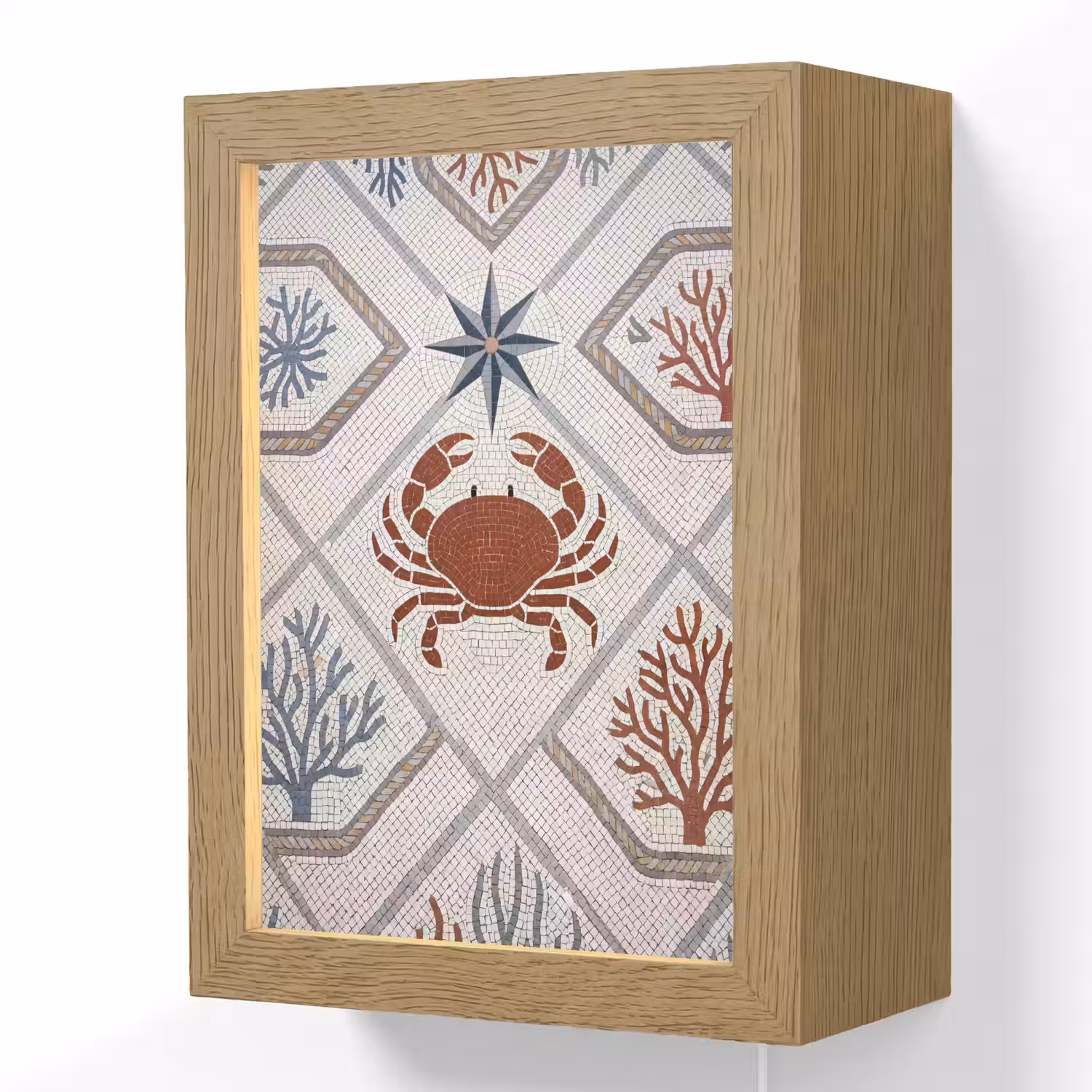 Dier - Mozaïek - Zee - Klassiek - Bruin Light Box met kabel (Wandlamp) klein -3d