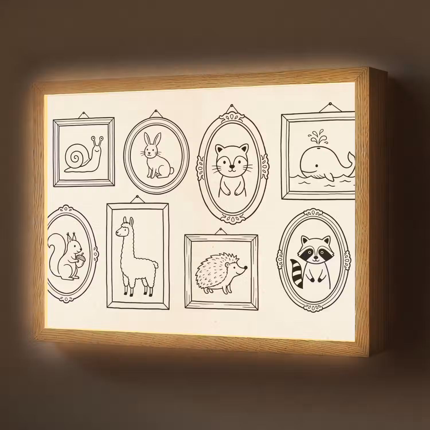 Dieren - Illustratie - Lijsten - Galerij - Speels Light Box met batterij (Wandlamp) middel -z3d_website