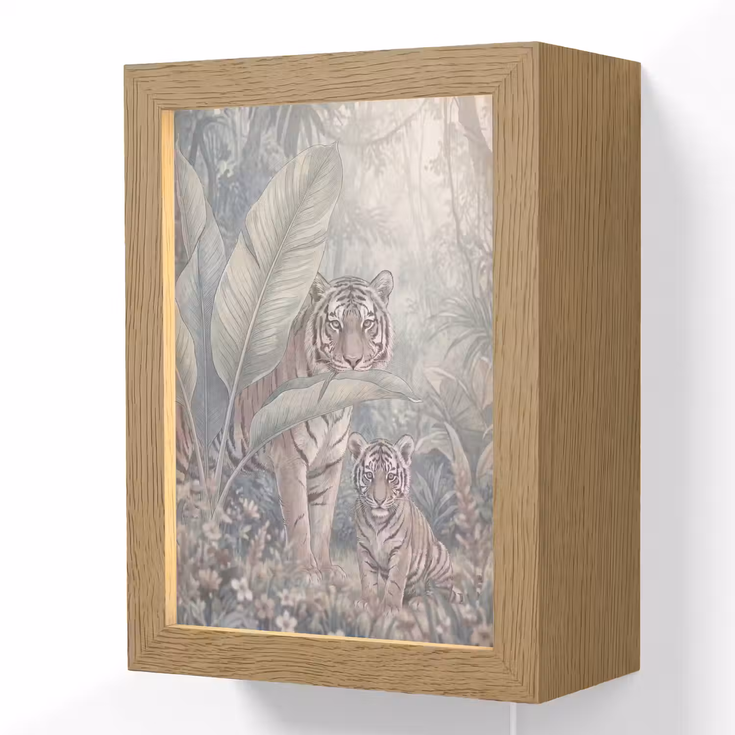 Tijger - Welp - Jungle - Illustratie - Dieren Light Box met kabel (Wandlamp) klein -3d