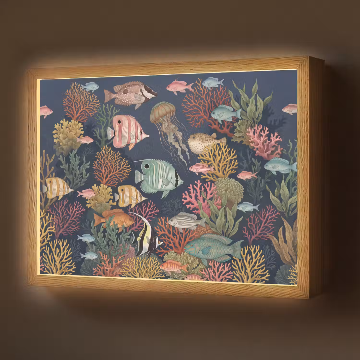 Onderwaterwereld - Vissen - Koraal - Illustratie - Kleurrijk Light Box met batterij (Wandlamp) middel -z3d_website