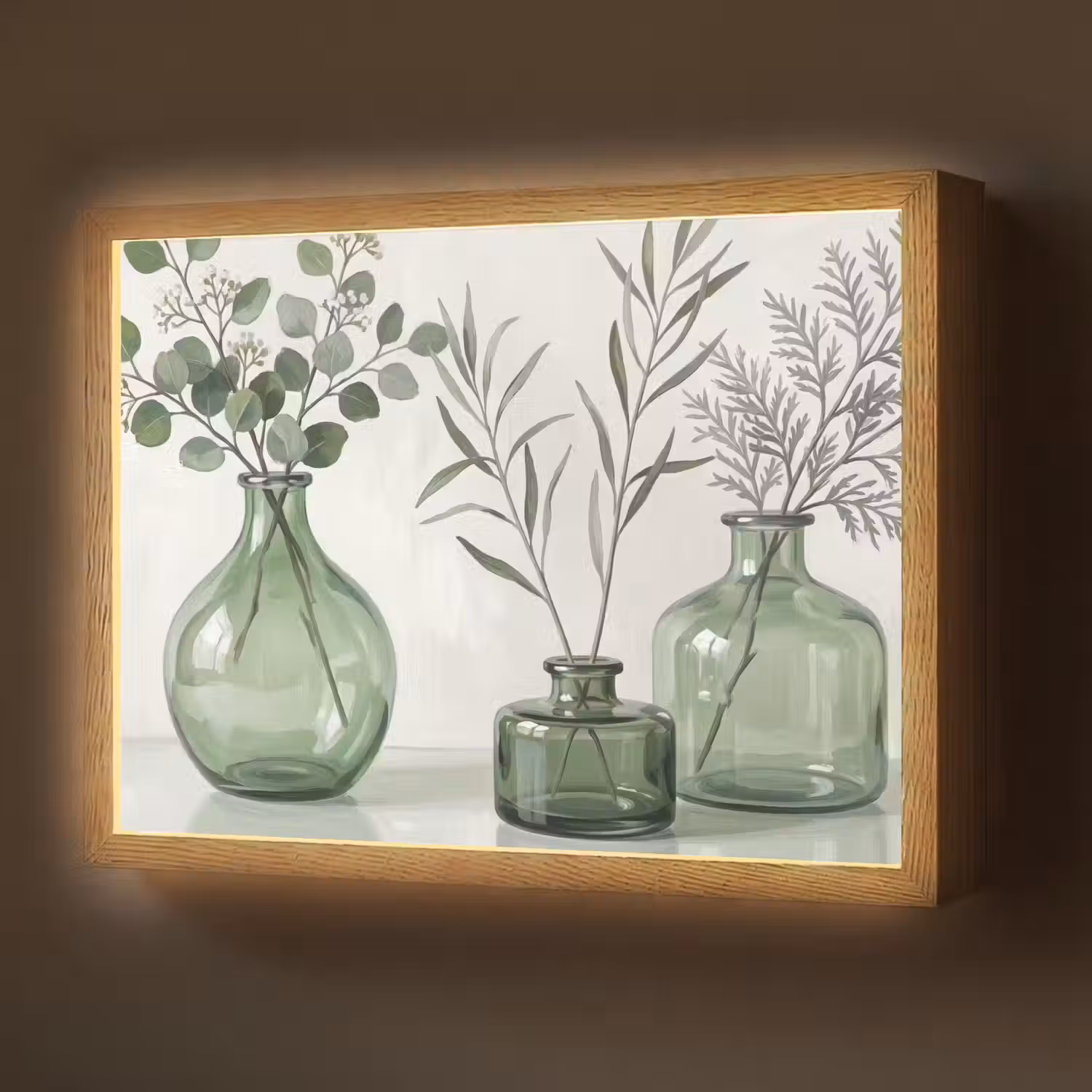 Vazen - Bladeren - Groen Light Box met batterij (Wandlamp) middel -z3d_website