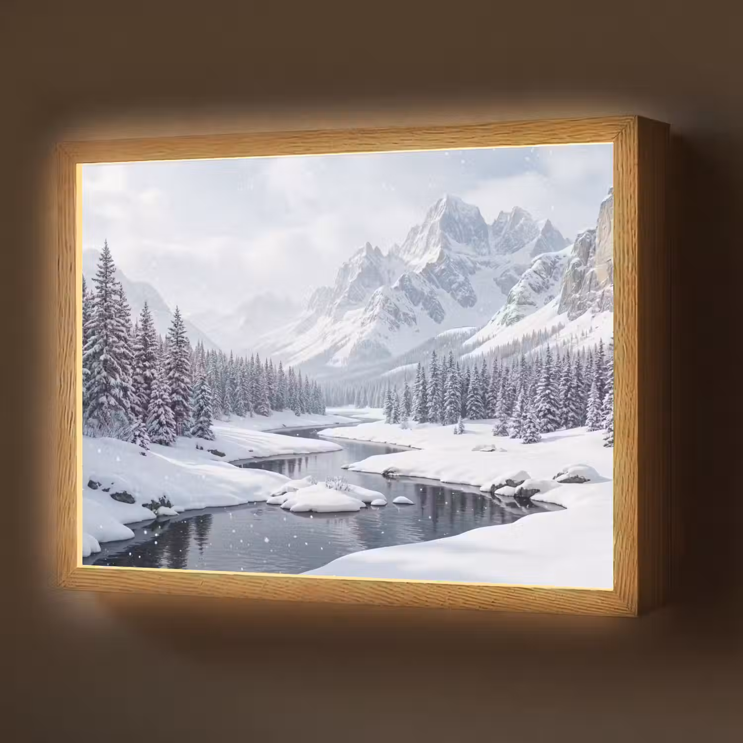 Sneeuwlandschap - Bergen - Rivier - Winter Light Box met batterij (Wandlamp) middel -z3d_website