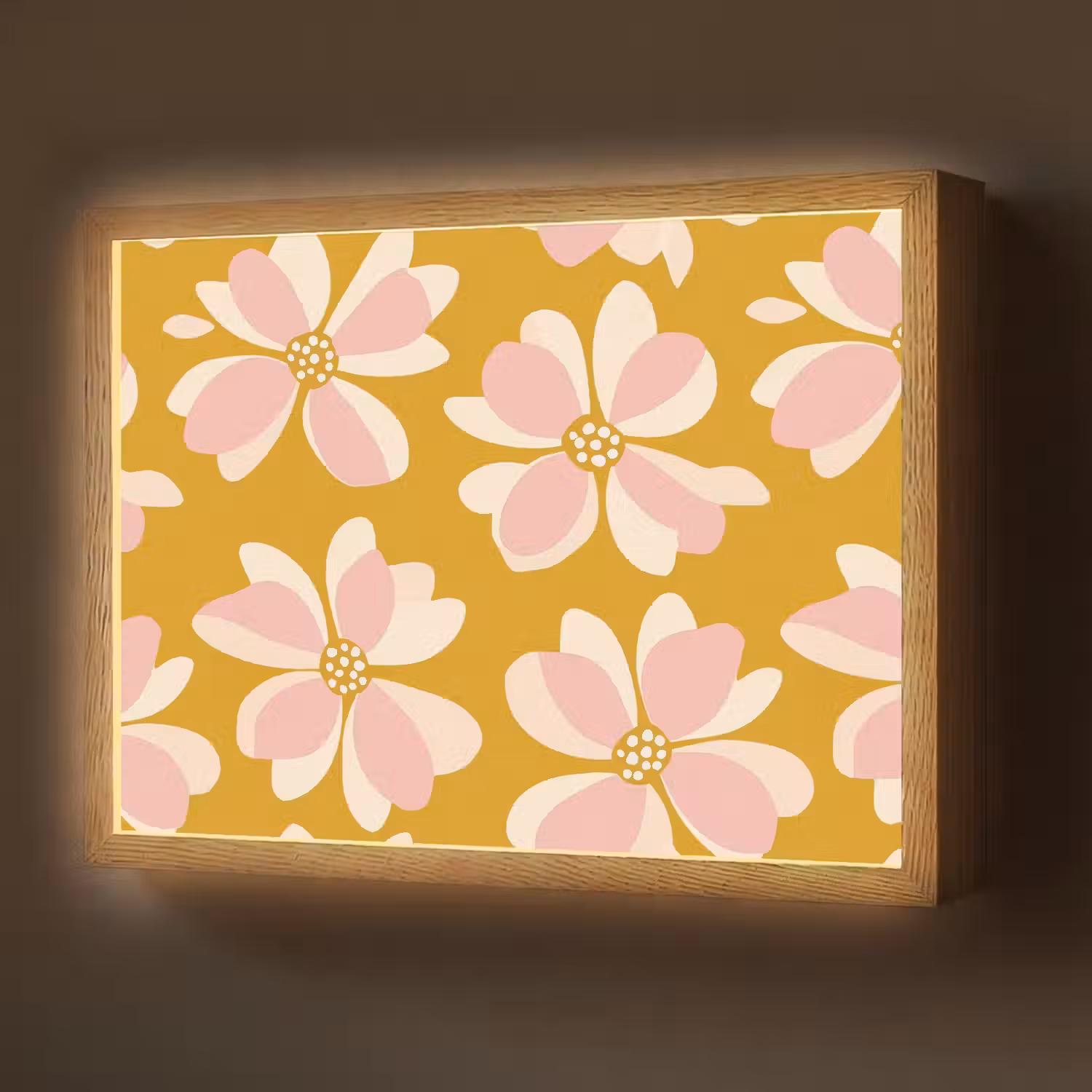 Vintage - Bloemen - Okergeel Light Box met batterij (Wandlamp) middel 907 -z3d_website