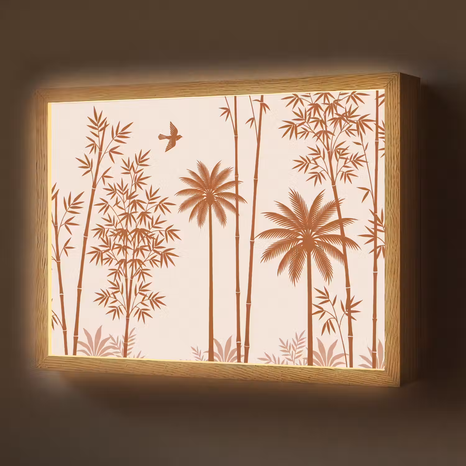 Vogel - Boom - Tropisch - Minimalistisch - Bruin Light Box met batterij (Wandlamp) middel -z3d_website