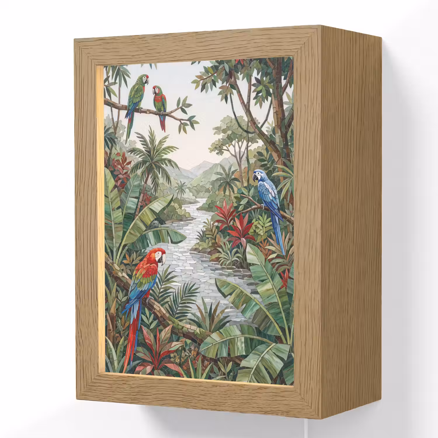Vogel - Jungle - Natuur - Mozaïek - Groen Light Box met kabel (Wandlamp) klein -3d