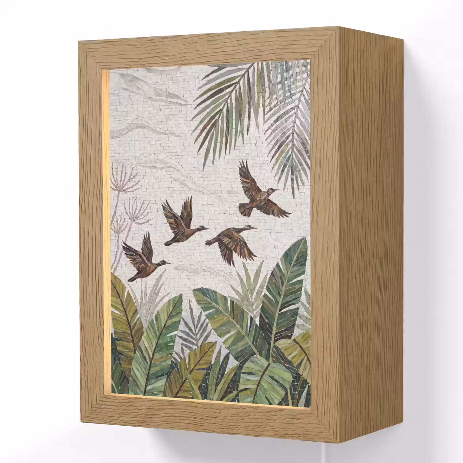 Vogel - Vliegend - Tropisch - Mozaïek - Groen Light Box met kabel (Wandlamp) klein -3d