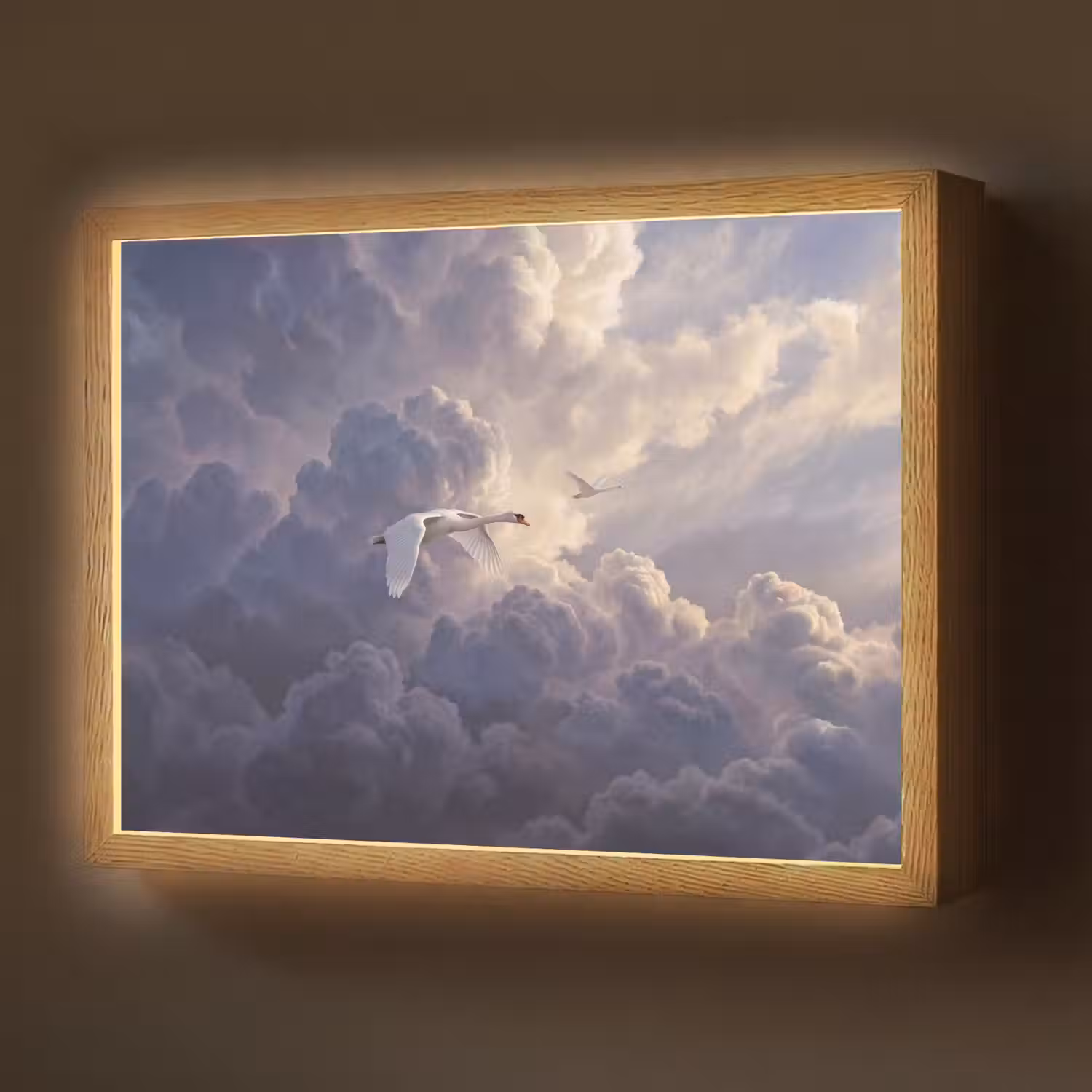 Vogel - Vliegend - Natuur - Wit - Wolken Light Box met batterij (Wandlamp) middel -z3d_website
