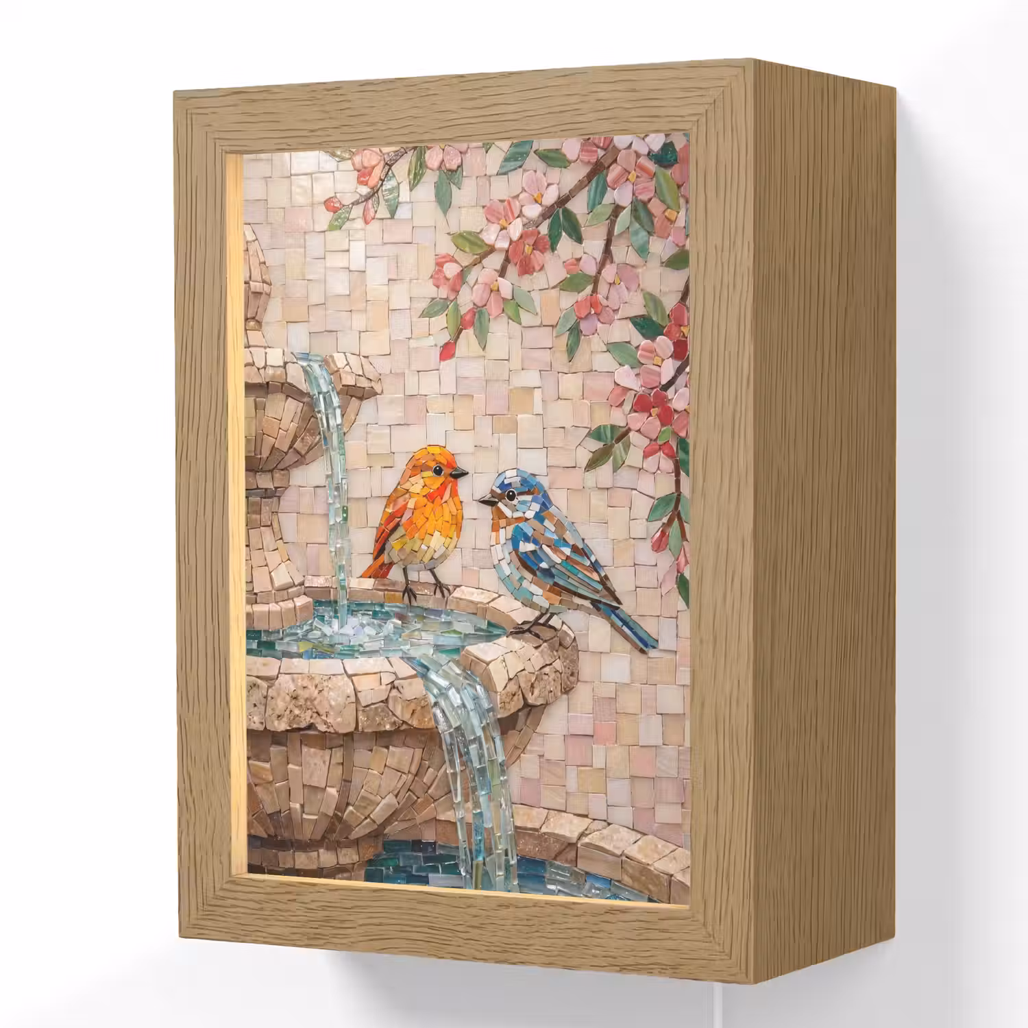 Vogel - fontein - mozaiek - kleurrijk - dieren Light Box met kabel (Wandlamp) klein -3d