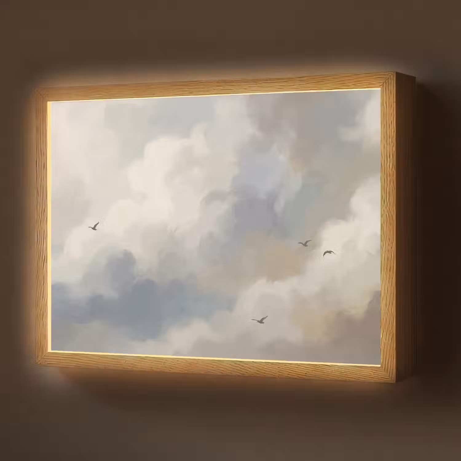 Vogel - Wolken - Natuur - Modern - Grijs Light Box met batterij (Wandlamp) middel -z3d_website