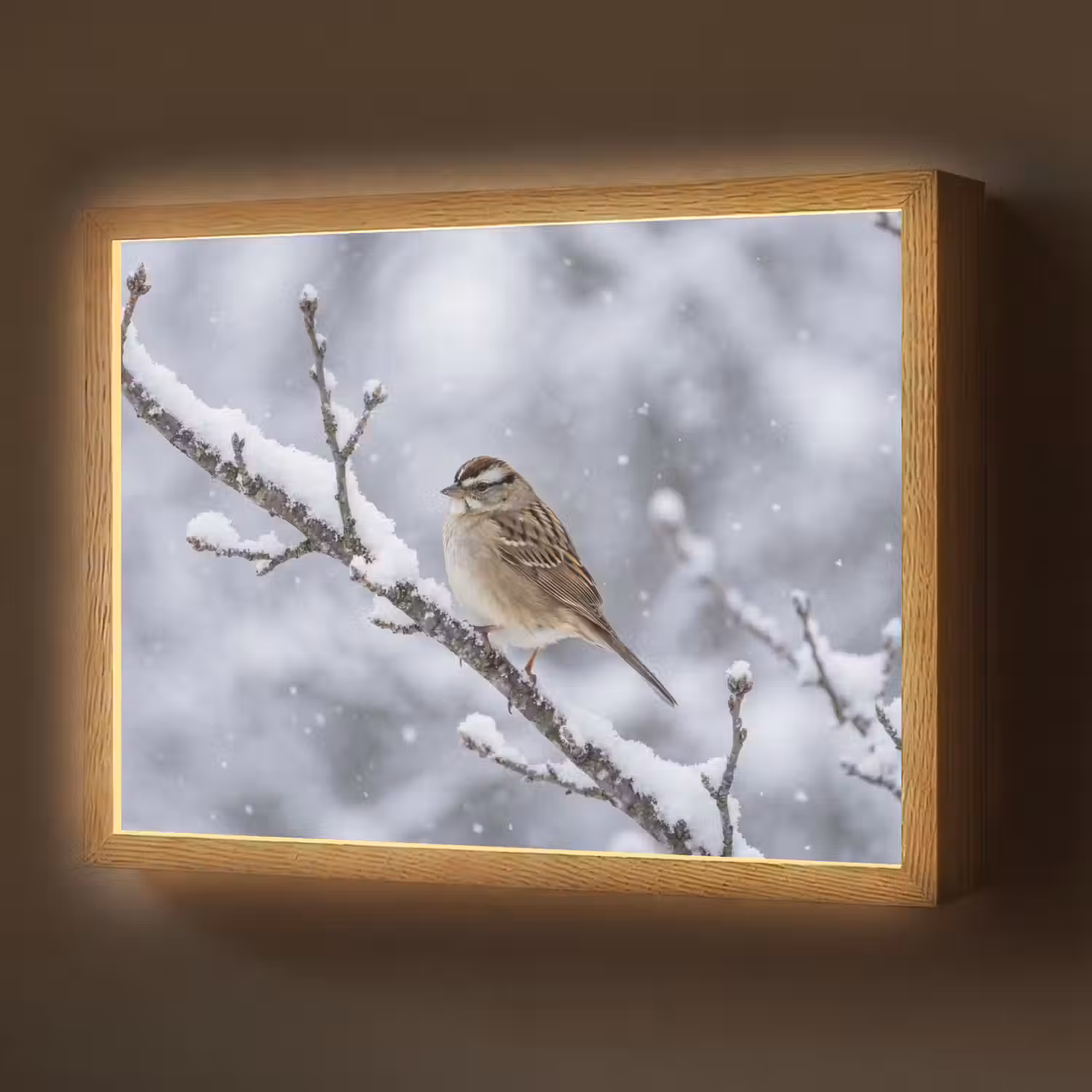 Vogel - Tak - Sneeuw - Winter Light Box met batterij (Wandlamp) middel -z3d_website
