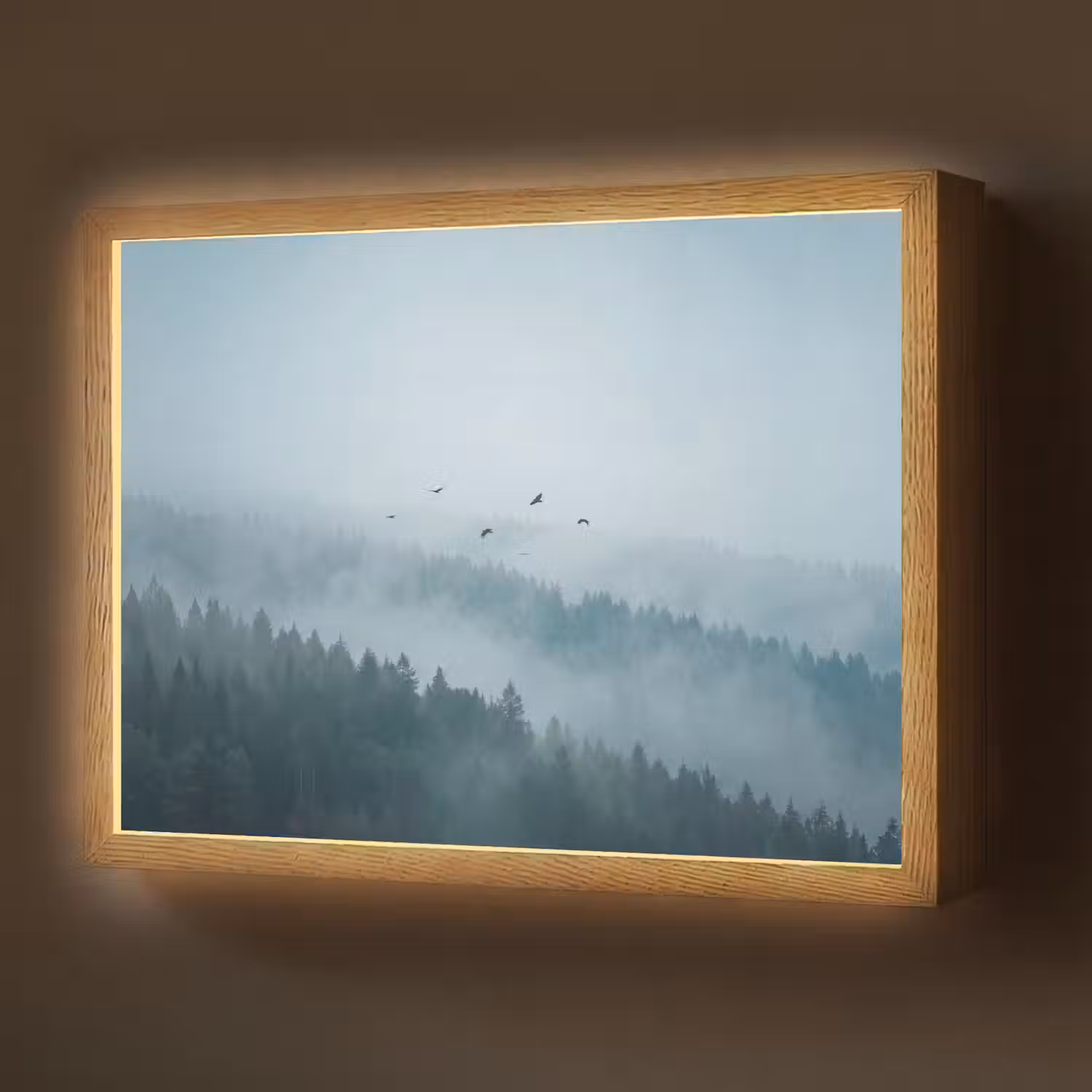 Bos - Mist - Vogels - Natuur - Groen Light Box met batterij (Wandlamp) middel -z3d_website