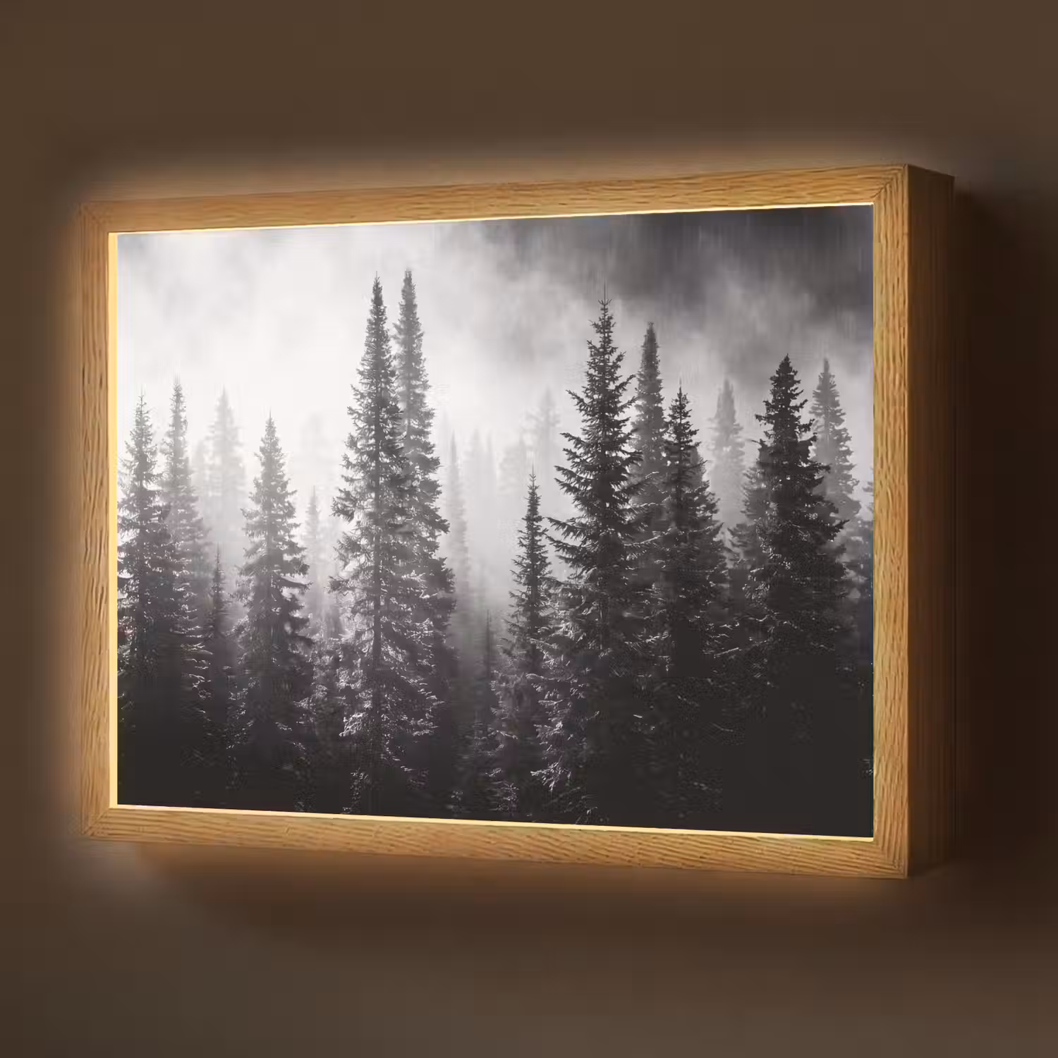 Bos - Mist - Winter - Monochroom - Natuur Light Box met batterij (Wandlamp) middel -z3d_website