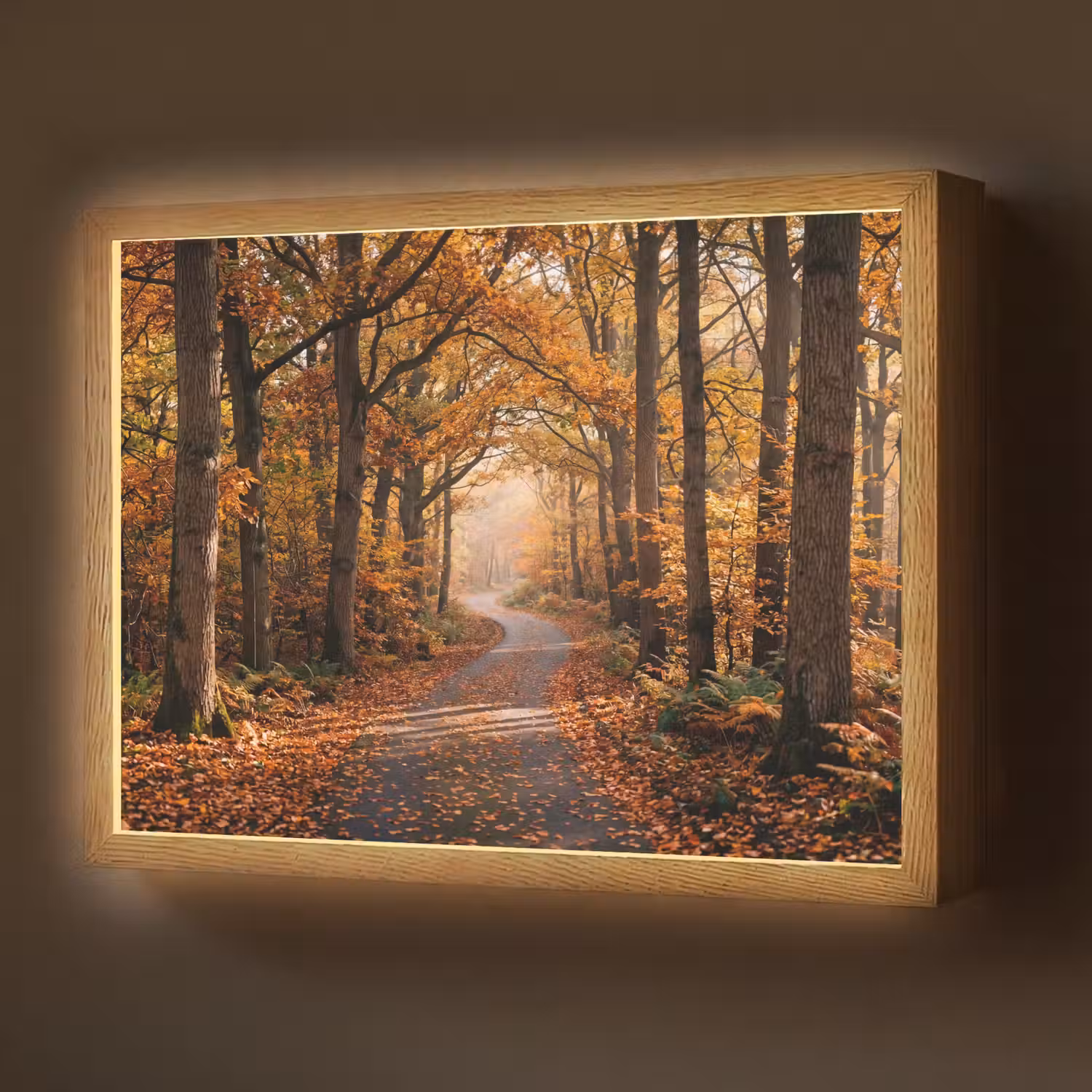 Bospad - Herfstbos - Bladeren - Oranje - Nostalgisch Light Box met batterij (Wandlamp) middel -z3d_website
