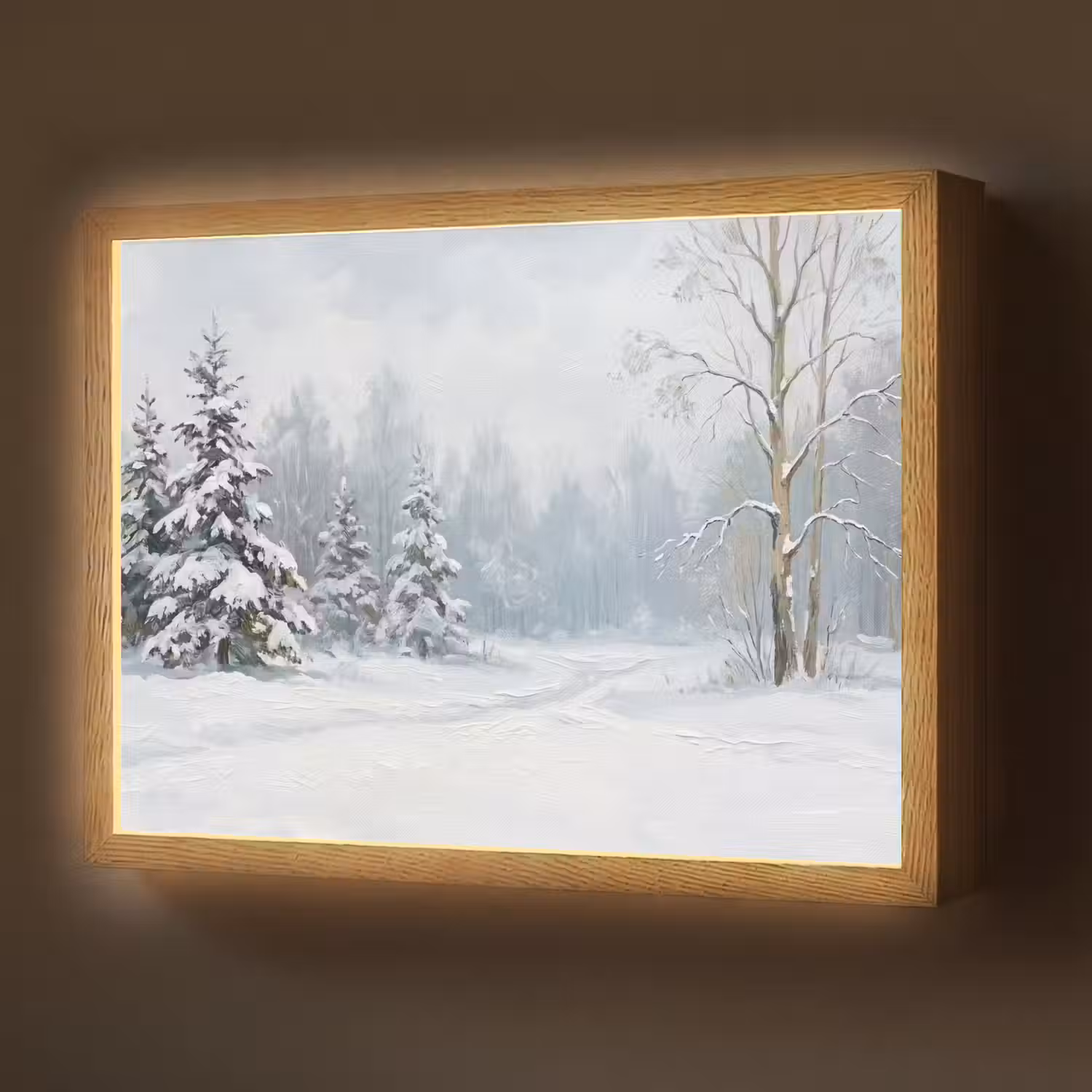 Bospad - Dennen - Sneeuw - Winter - Rustgevend Light Box met batterij (Wandlamp) middel -z3d_website
