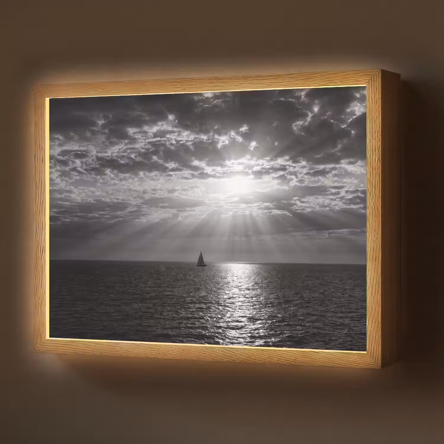 Water - Boot - Lucht - Natuur - Zwart-wit Light Box met batterij (Wandlamp) middel -z3d_website